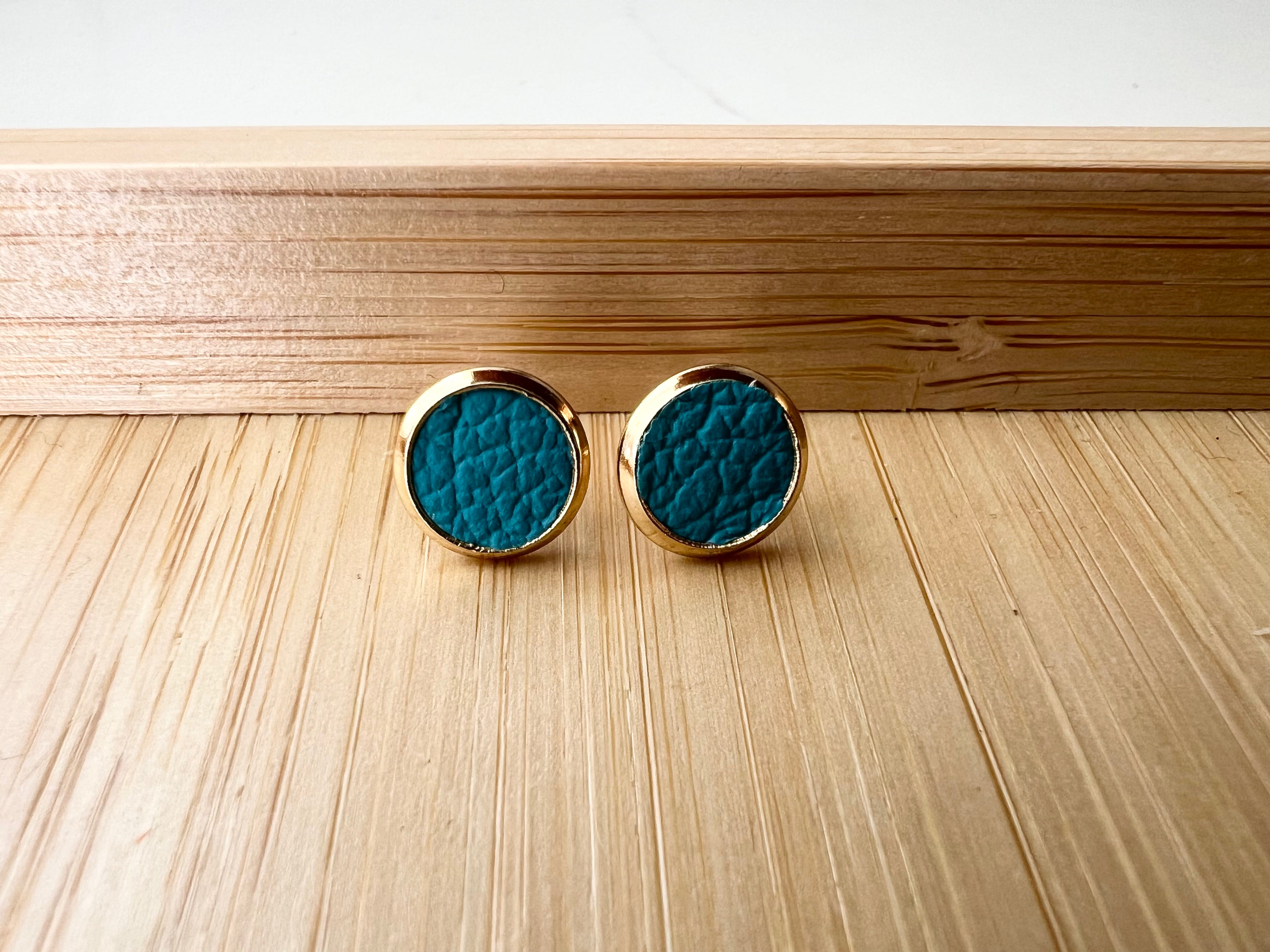 Small Gold Leather Stud Earrings