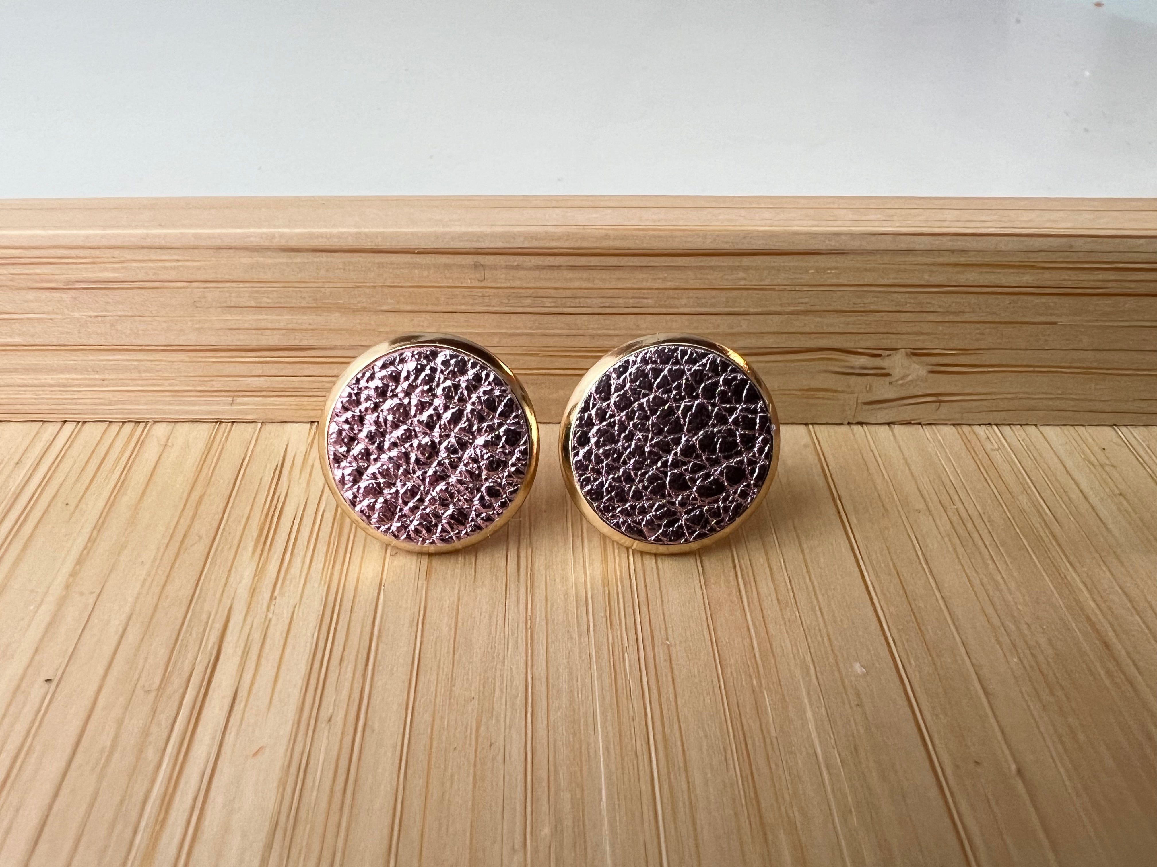 Large Gold Leather Stud Earrings