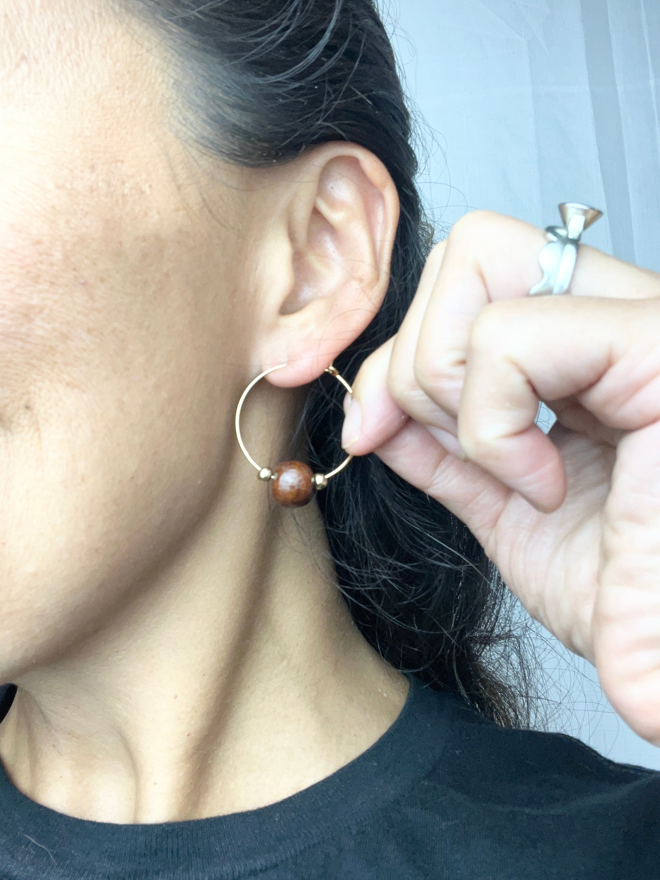 Upcycled Wooden Bead Hoop Earrings