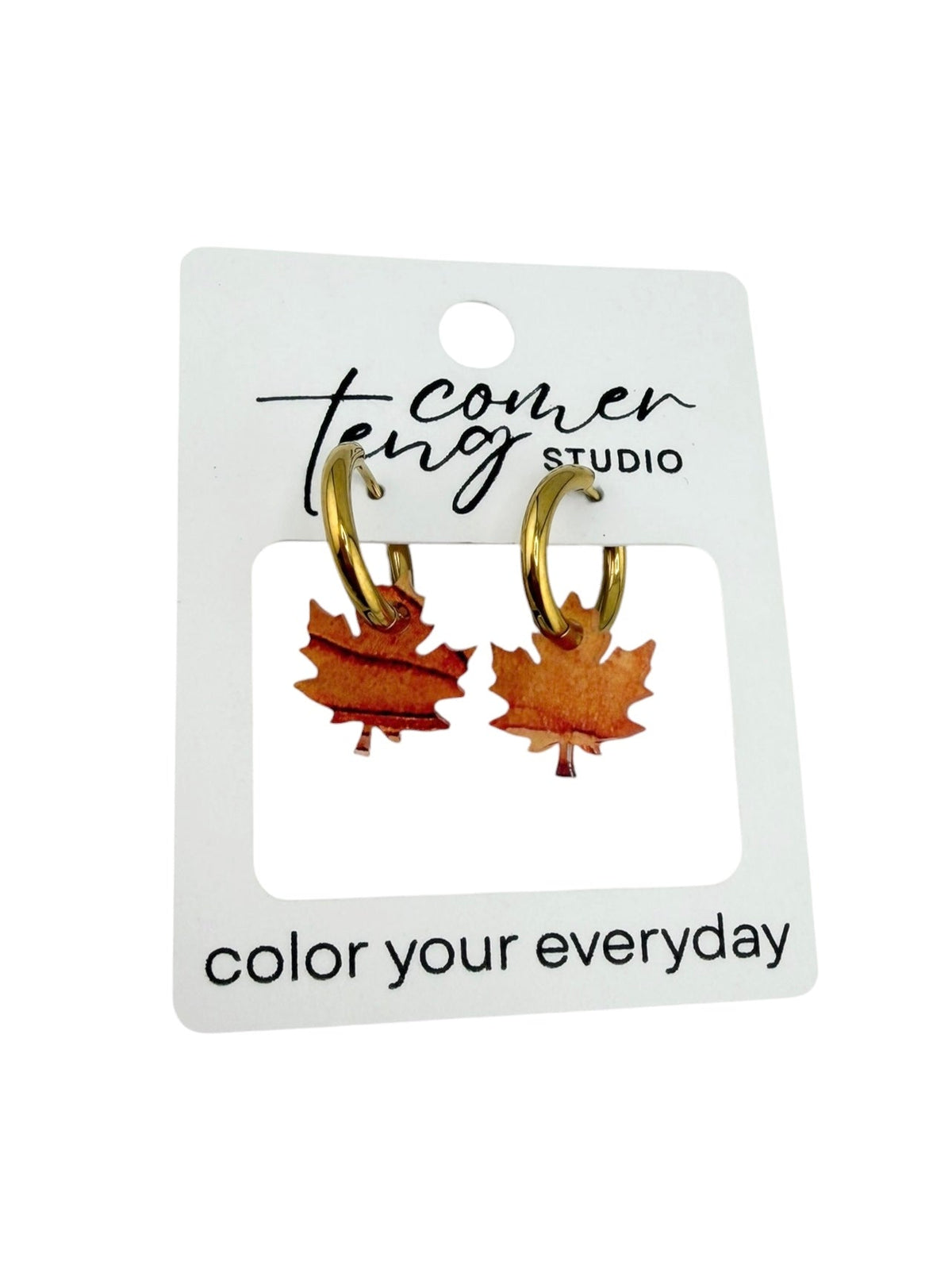 Maple Leaf Charm Hoop Earrings