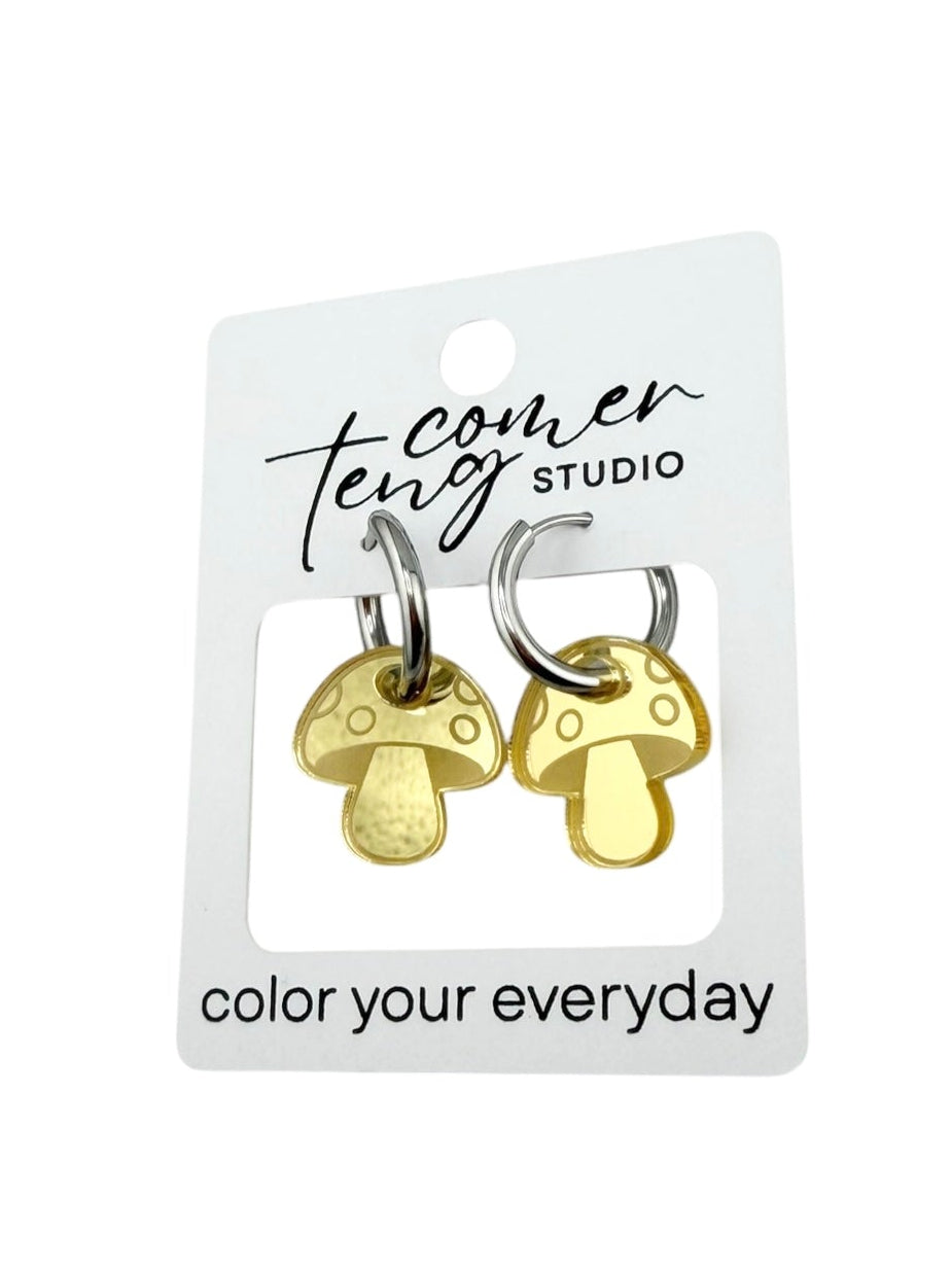Mushroom Charm Hoop Earrings