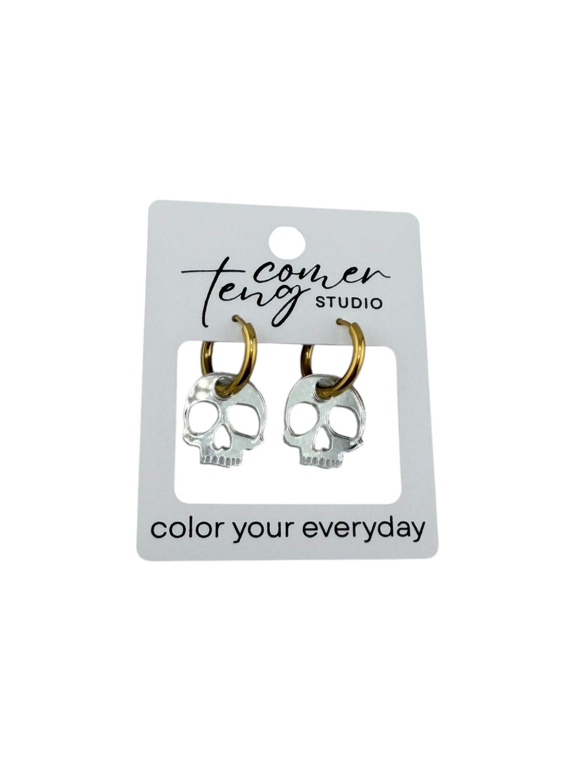 Silver Shimmer Skull Charm Hoop Earrings