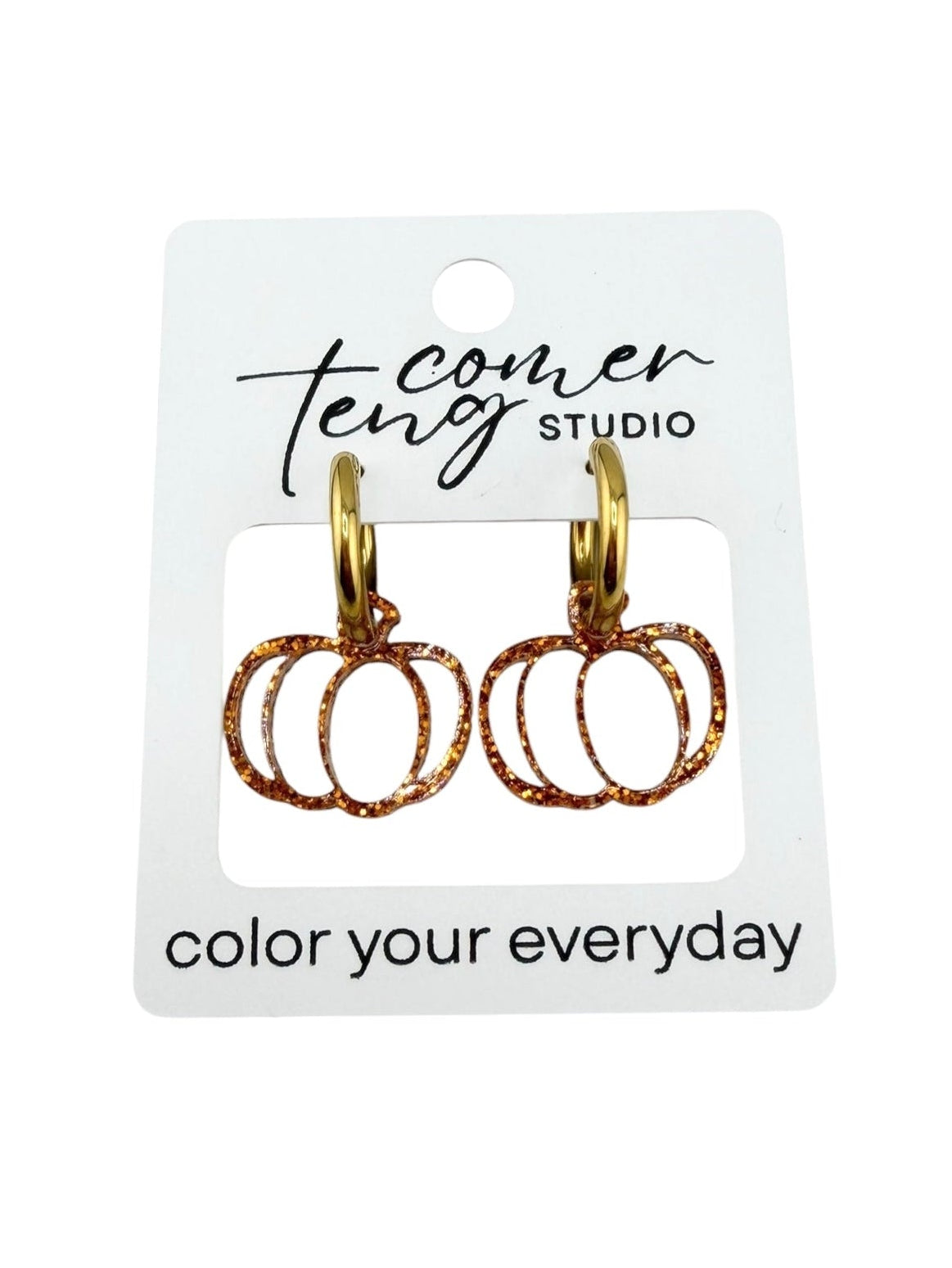 Shimmer Orange Pumpkin Charm Hoop Earrings | Interchangeable Fall Earrings