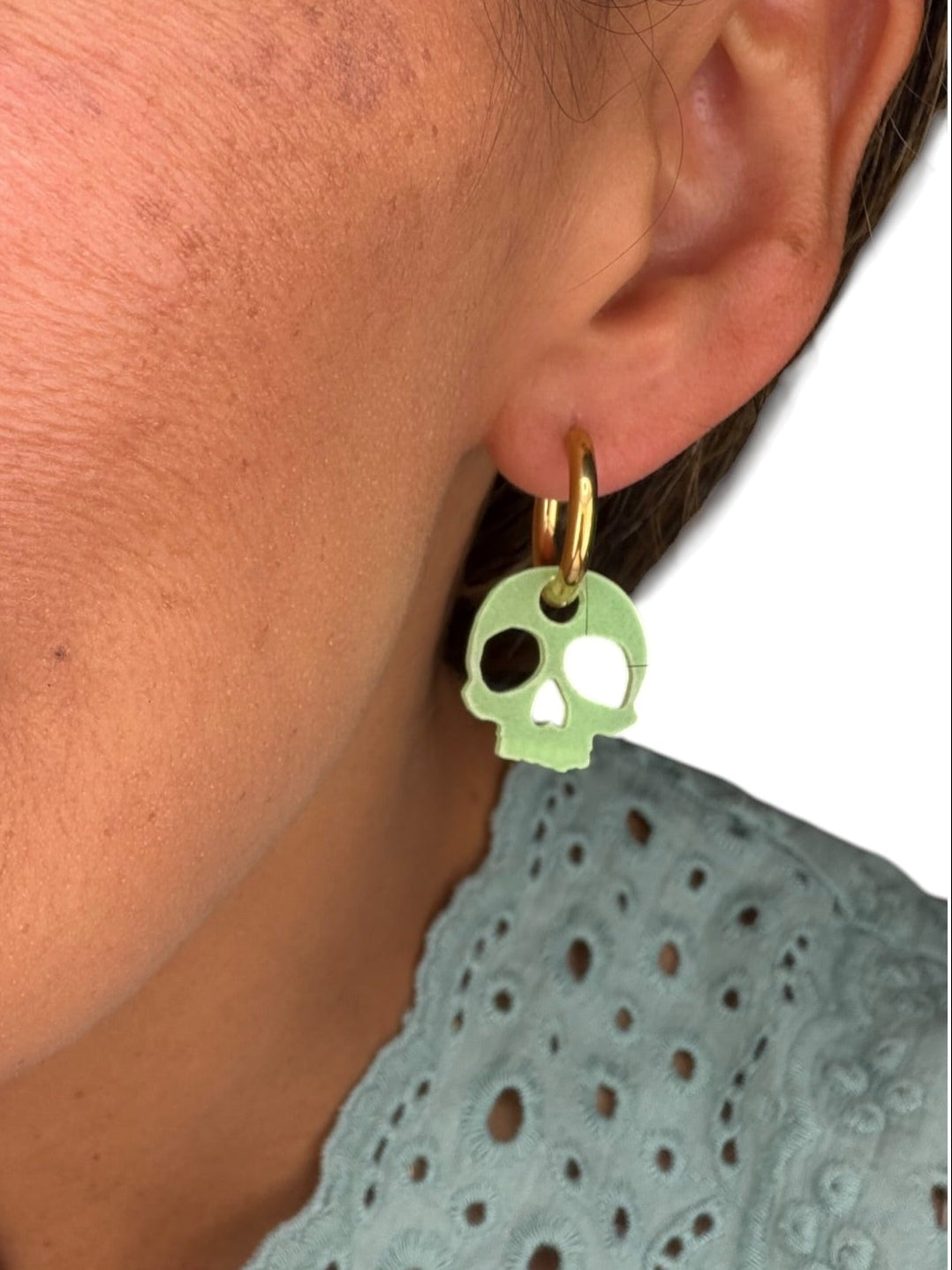 Glow-in-the-Dark Skull Charm Hoop Earrings | Interchangeable Halloween Earrings