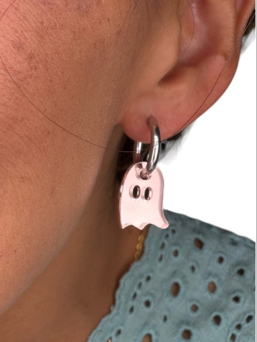 Rose Gold Ghost Charm Hoop Earrings | Lightweight Halloween Earrings
