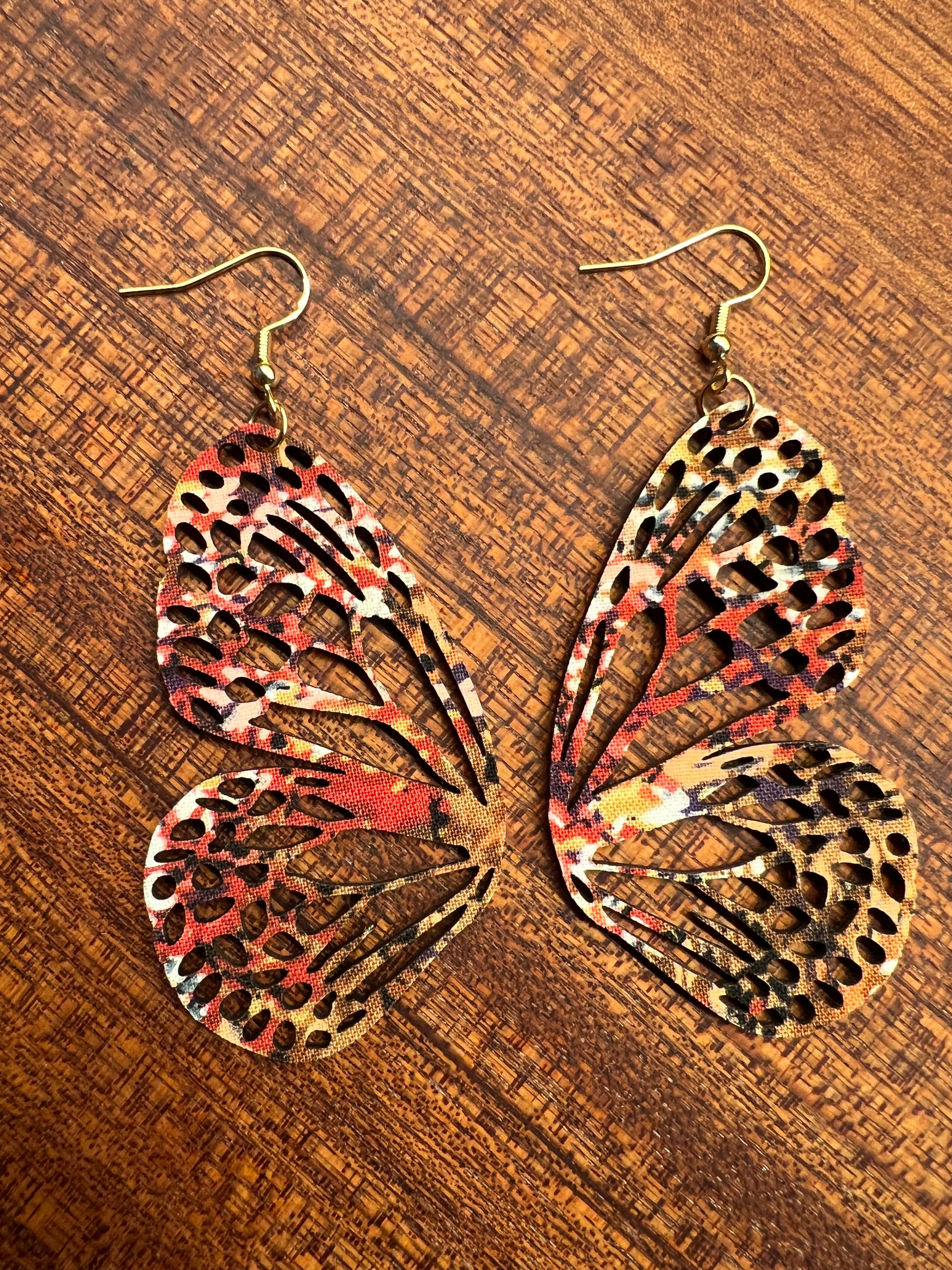 Upcycled Falling Ember Butterfly Earrings