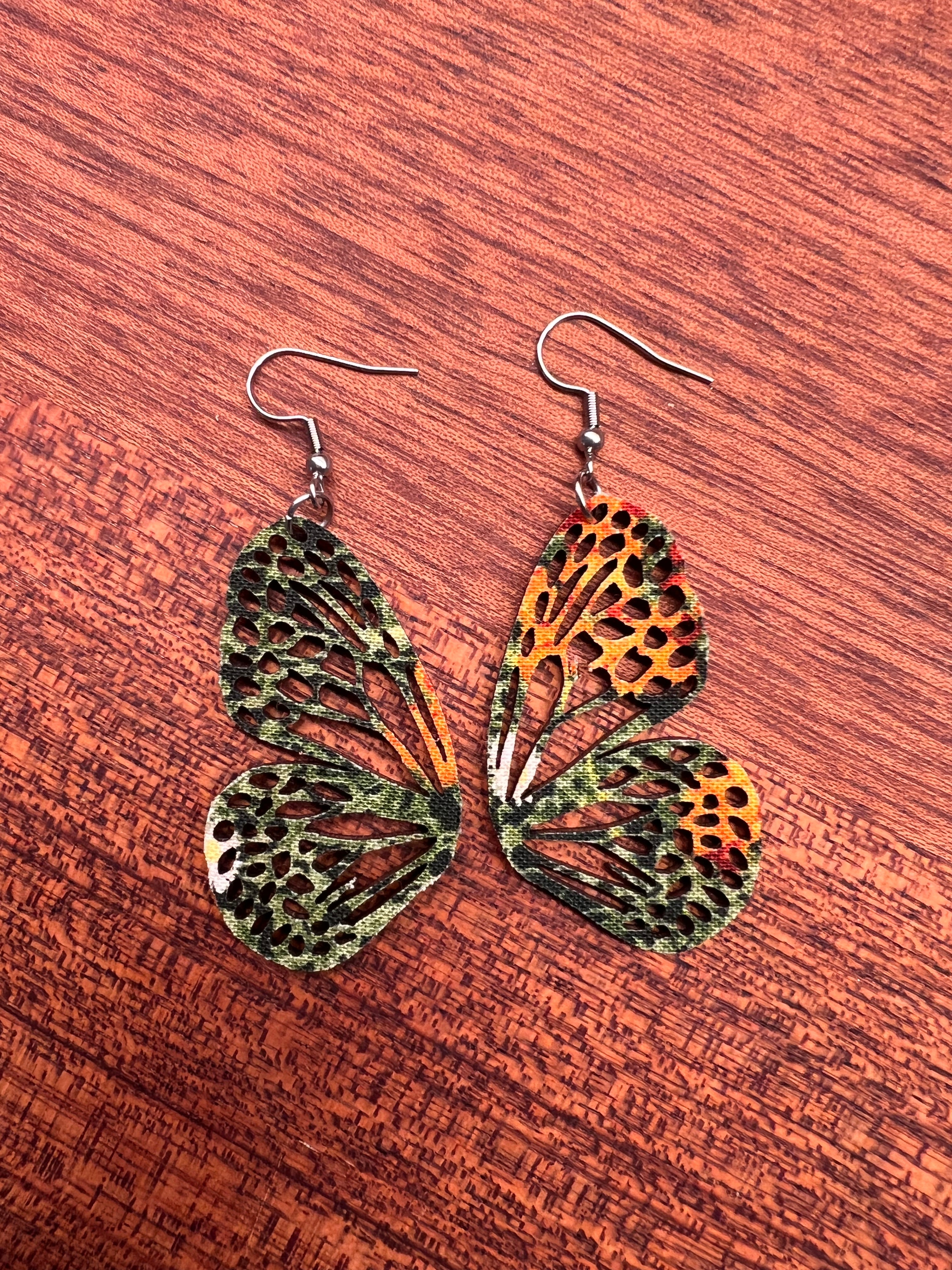 Upcycled Green Butterfly Earrings