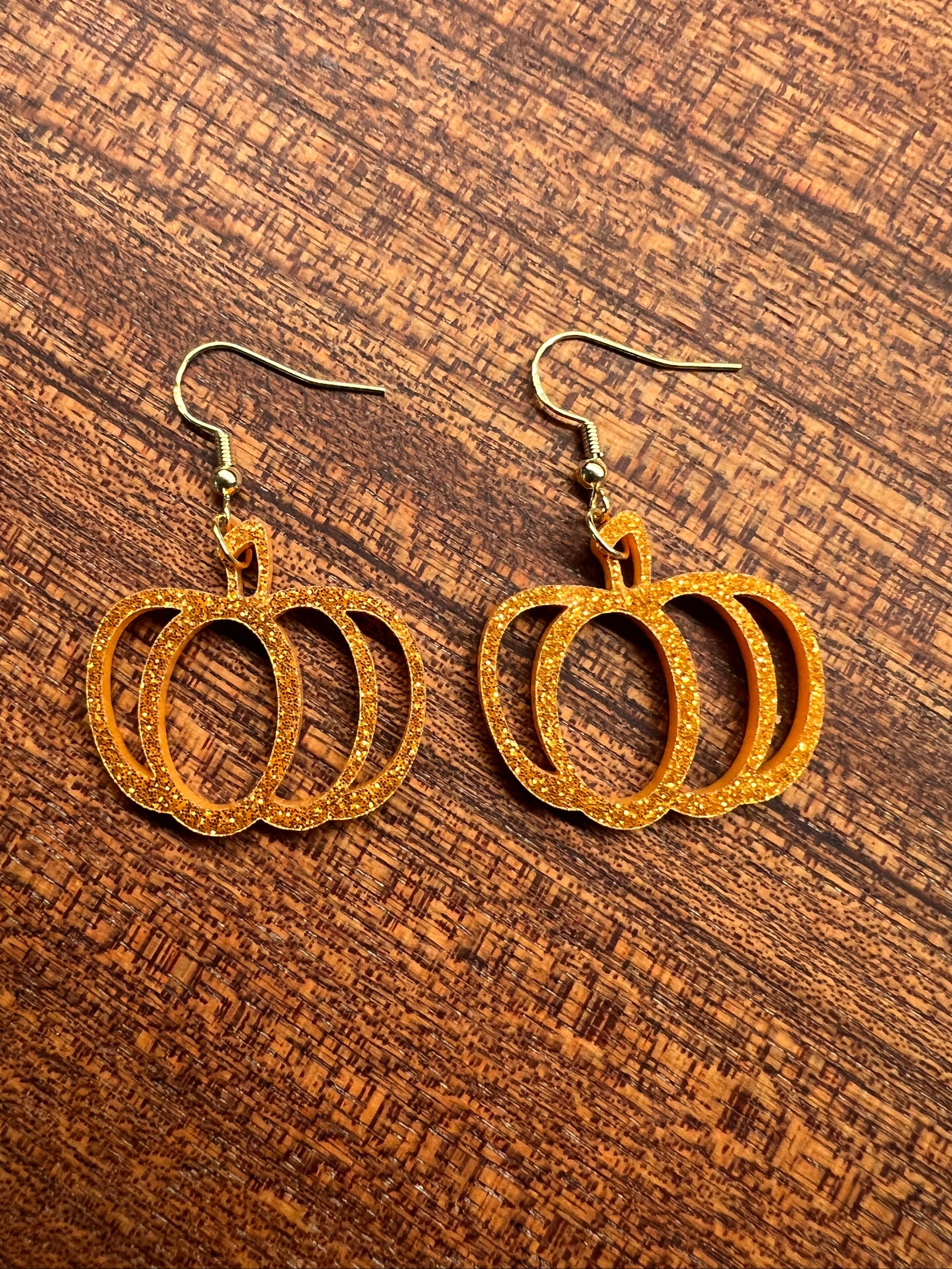 Acrylic Orange Sparkle Pumpkin Earrings