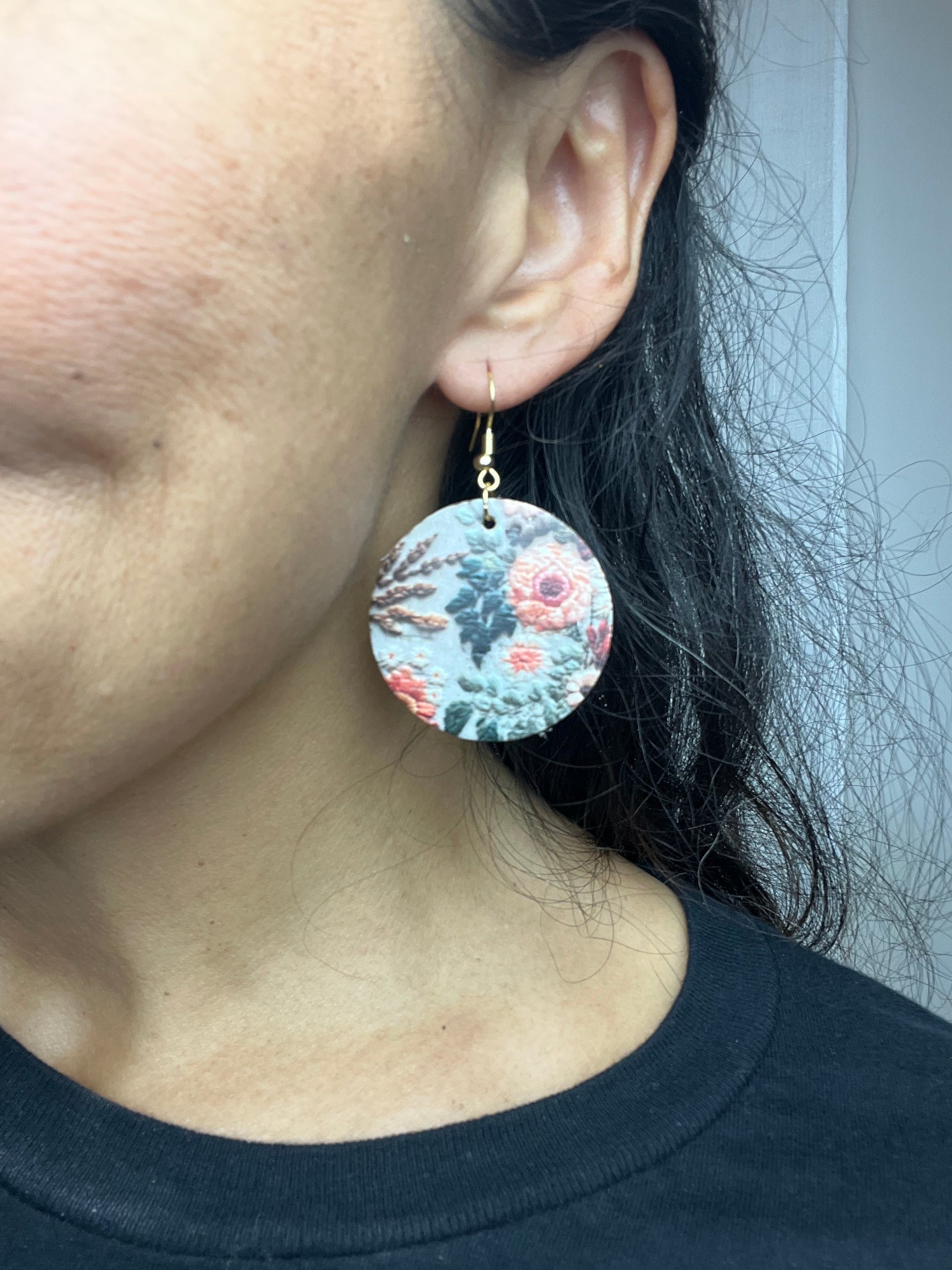 Embroidered Floral Cork Confetti Dot Earrings