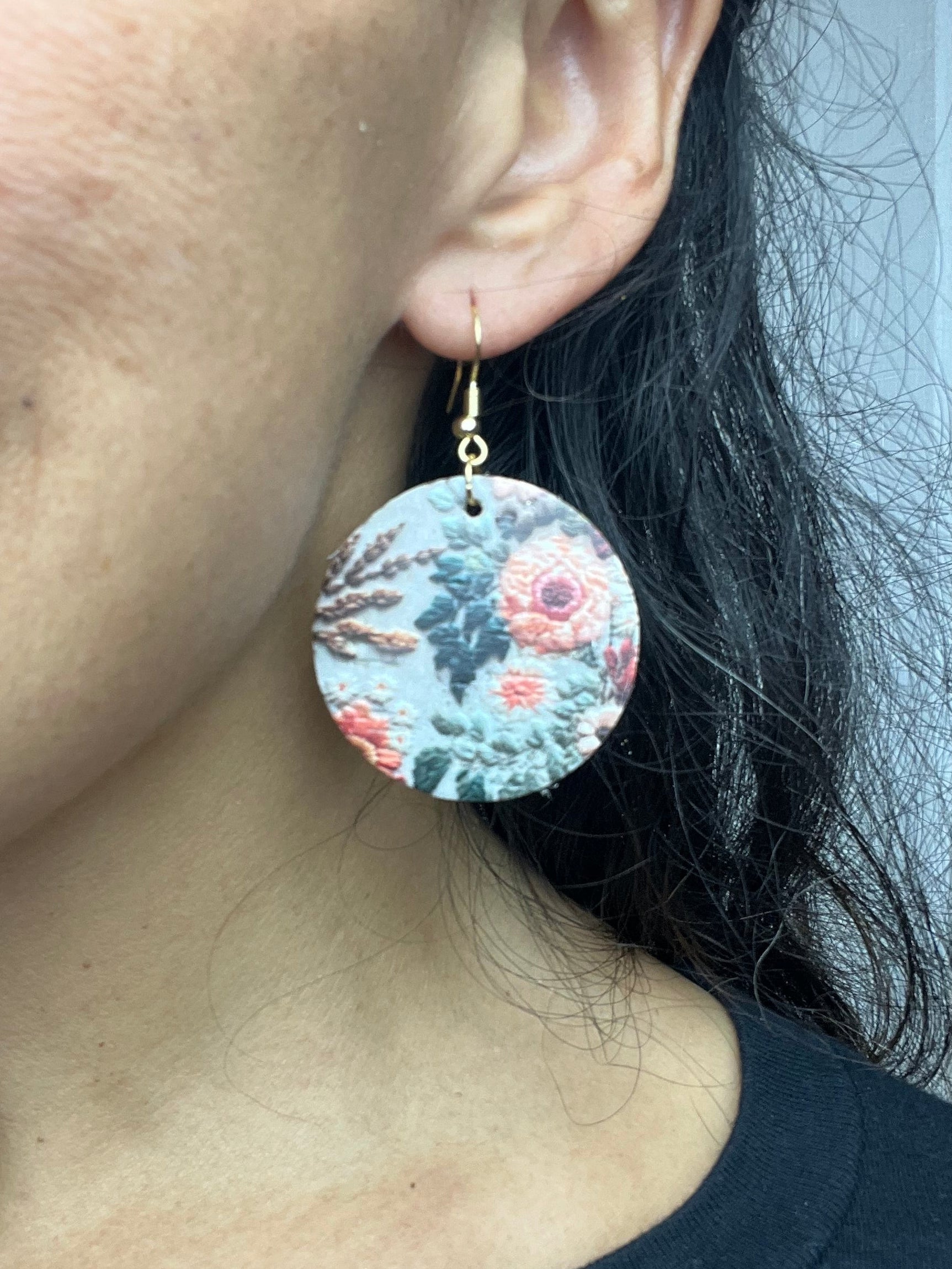 Embroidered Floral Confetti Dot Earrings