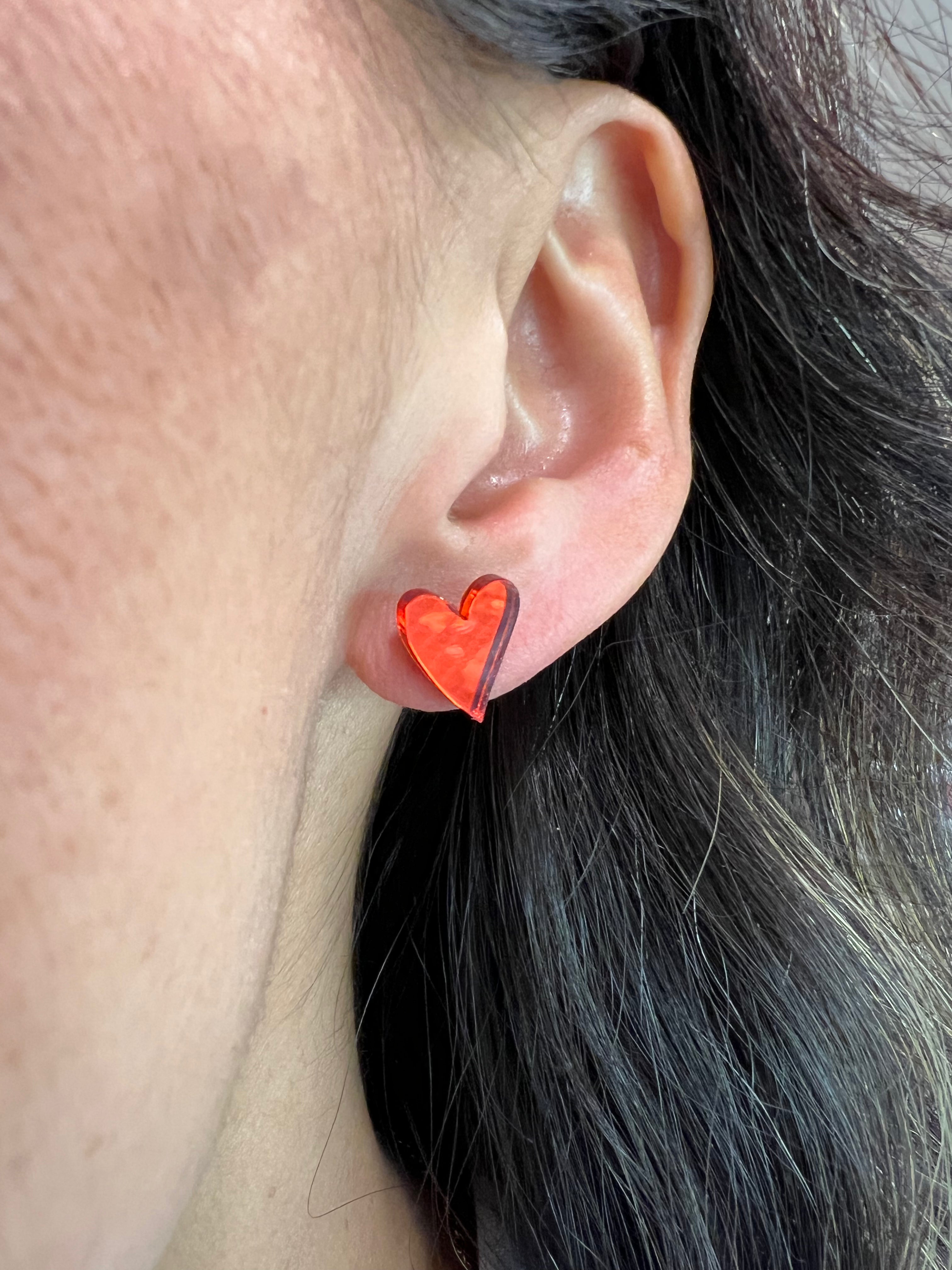 Red Shimmer Heart Stud Earrings