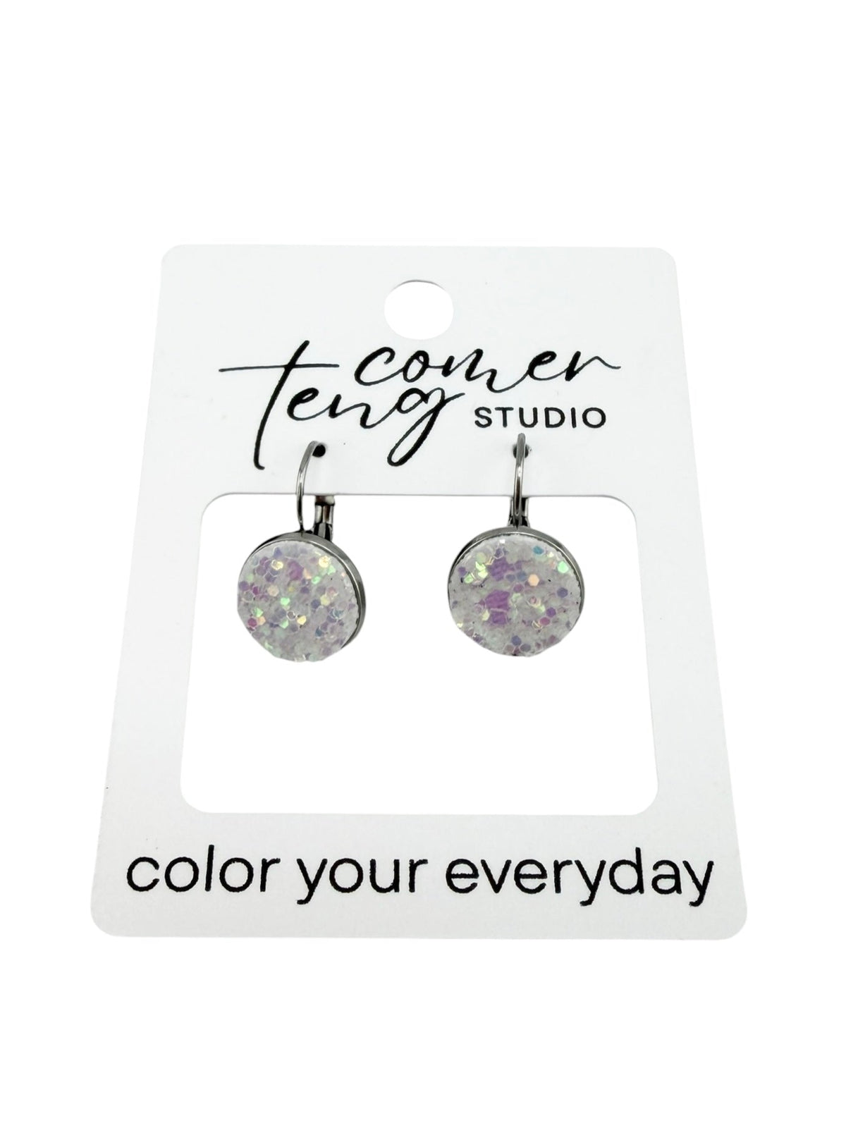 White Sparkle Leverback Earrings | Lightweight Dangle Earrings