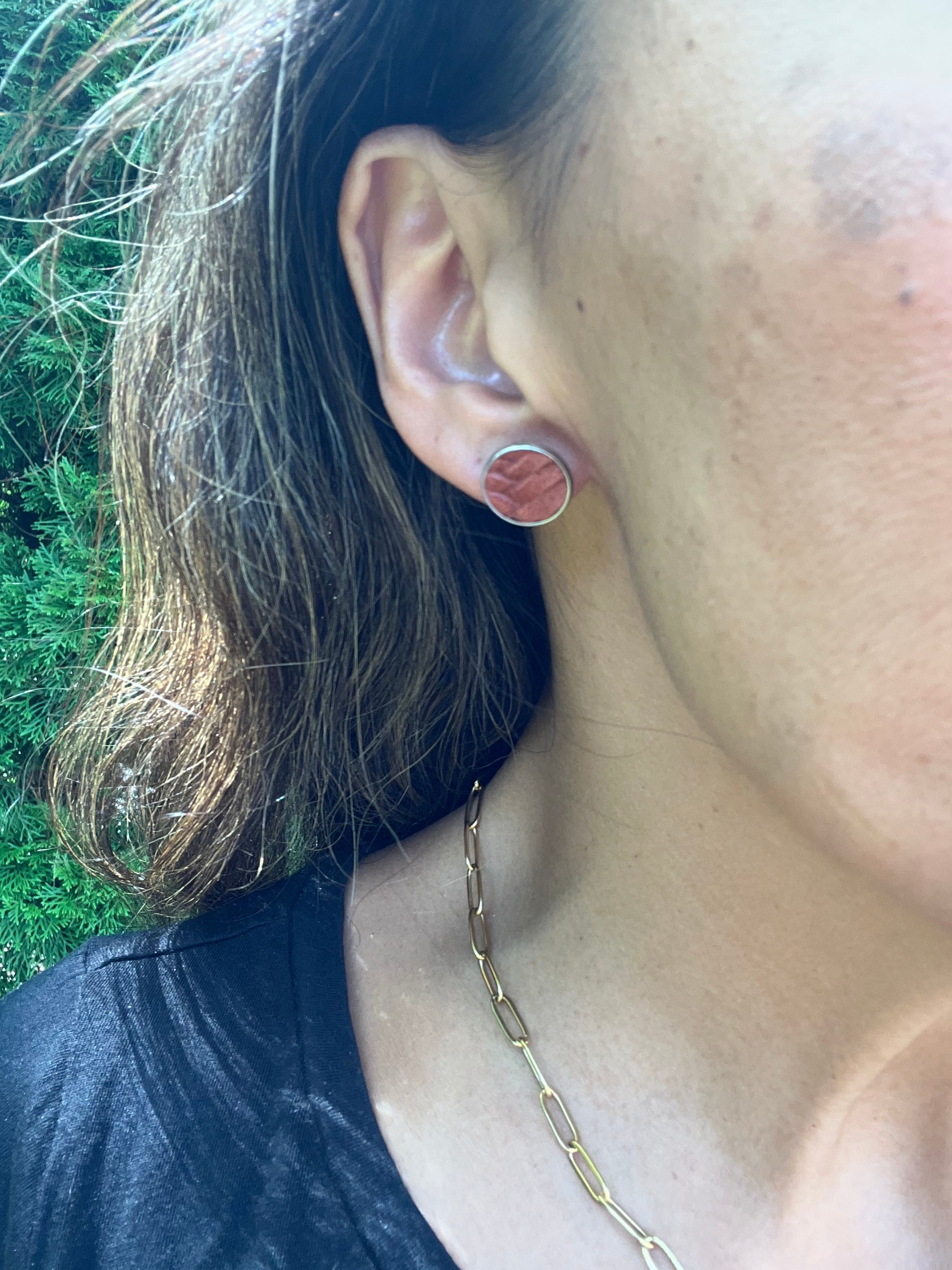 Rust Leather Fishtail Stud Earrings