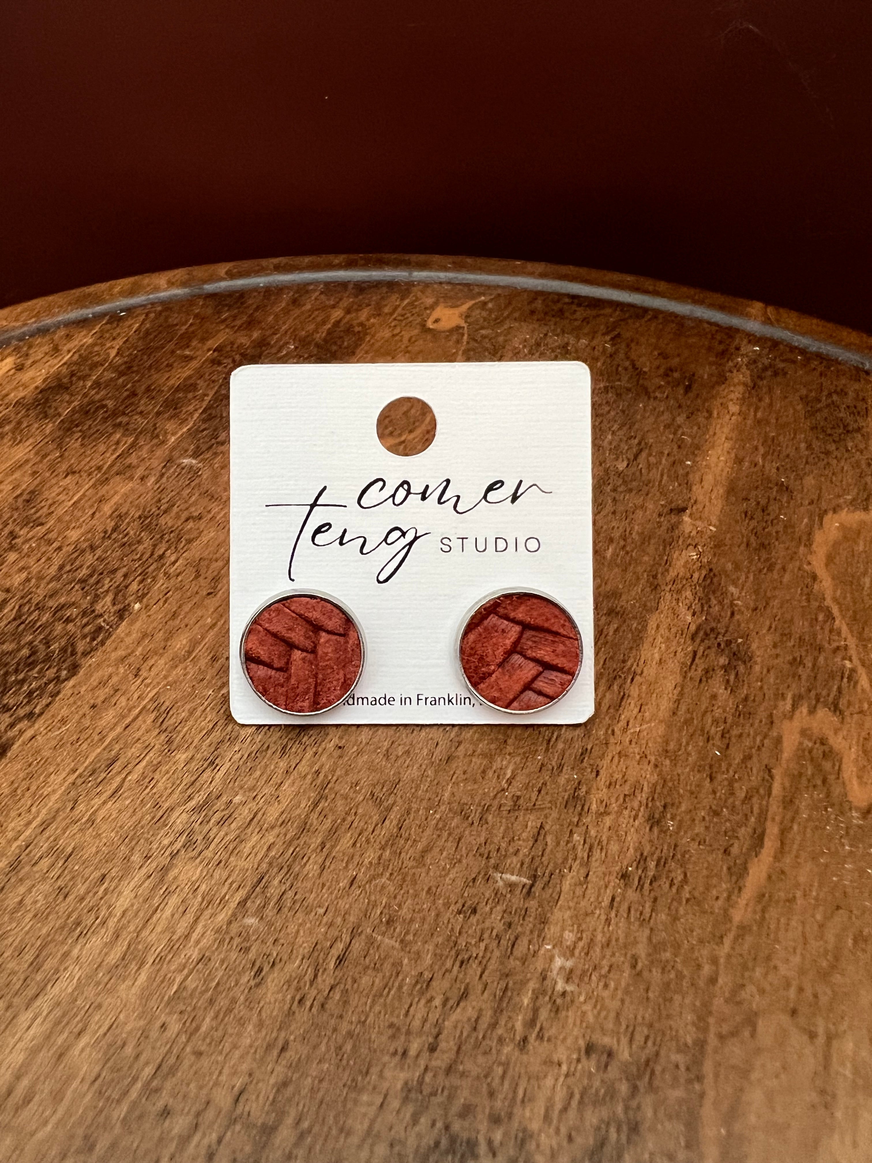 Rust Leather Fishtail Stud Earrings