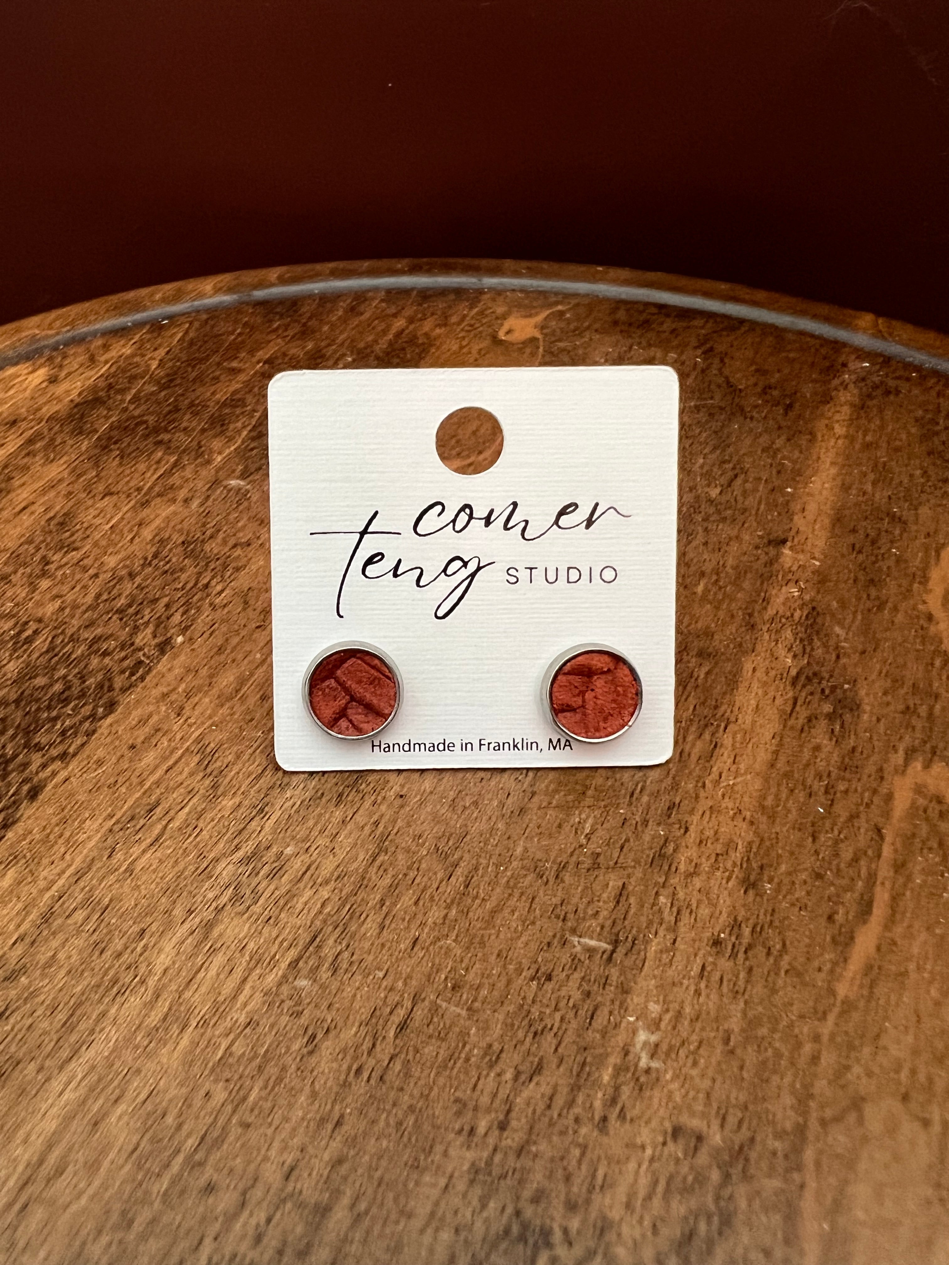 Rust Leather Fishtail Stud Earrings