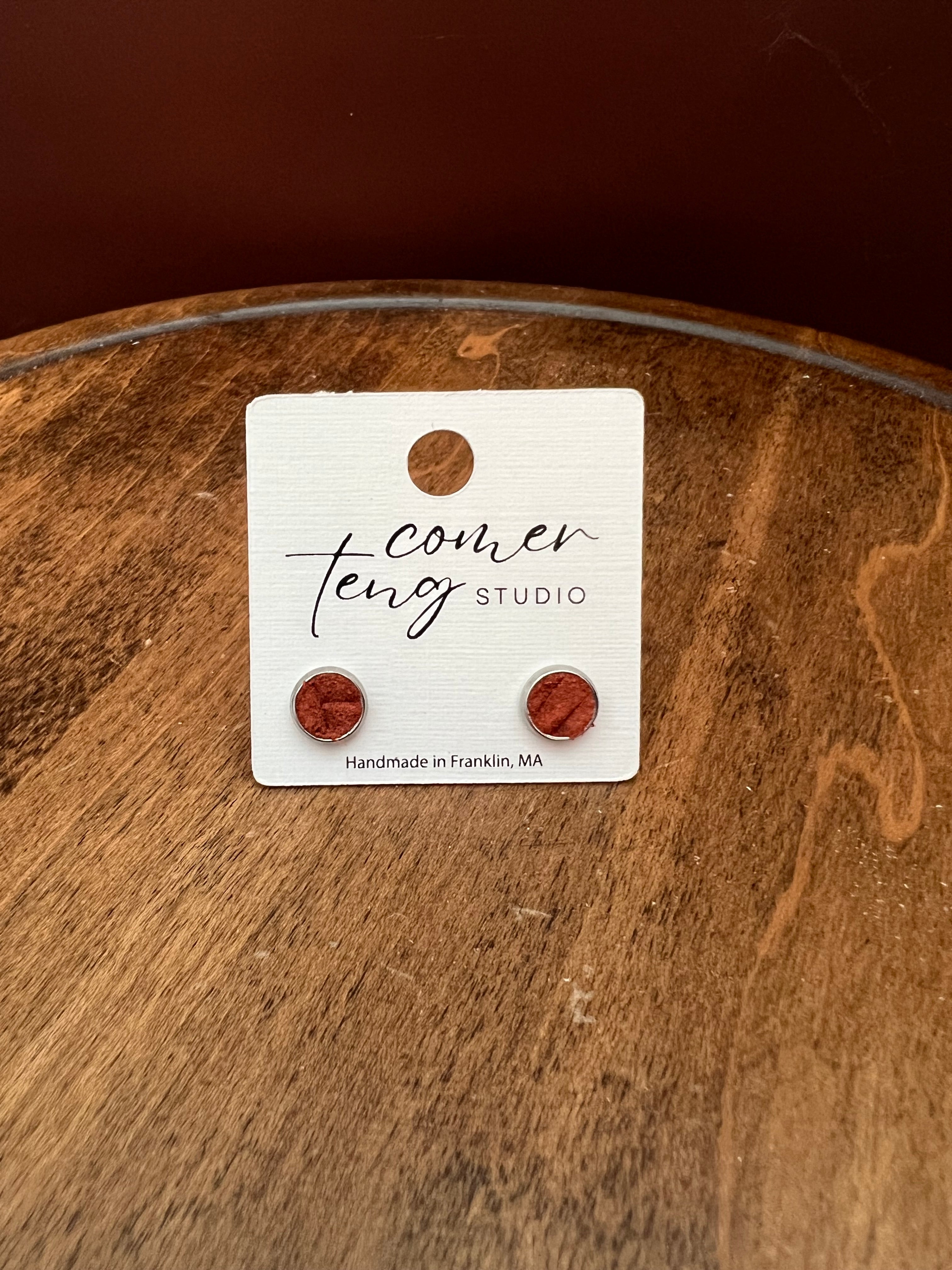 Rust Leather Fishtail Stud Earrings