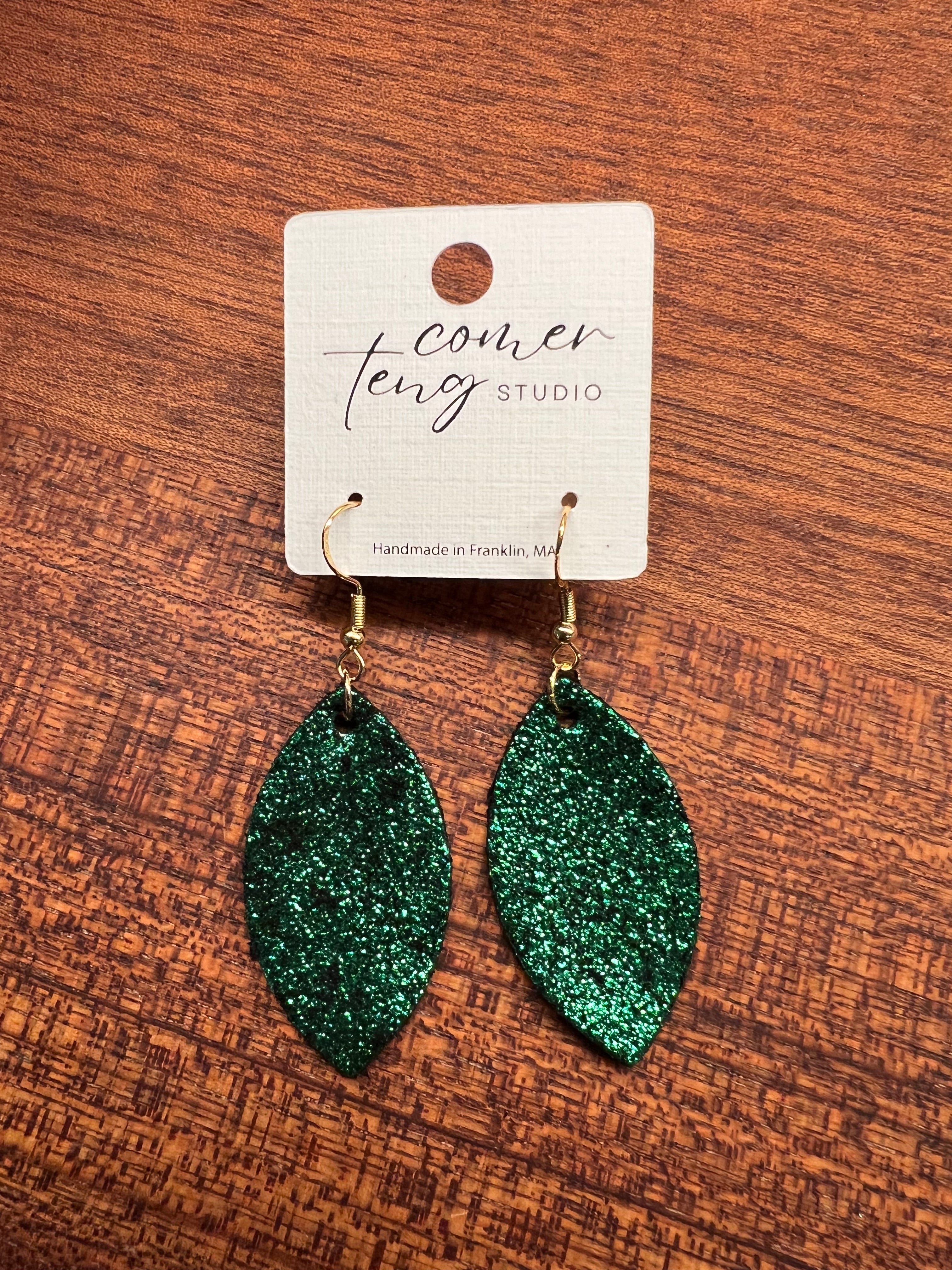 Green Shimmer Mini Leaf Earrings