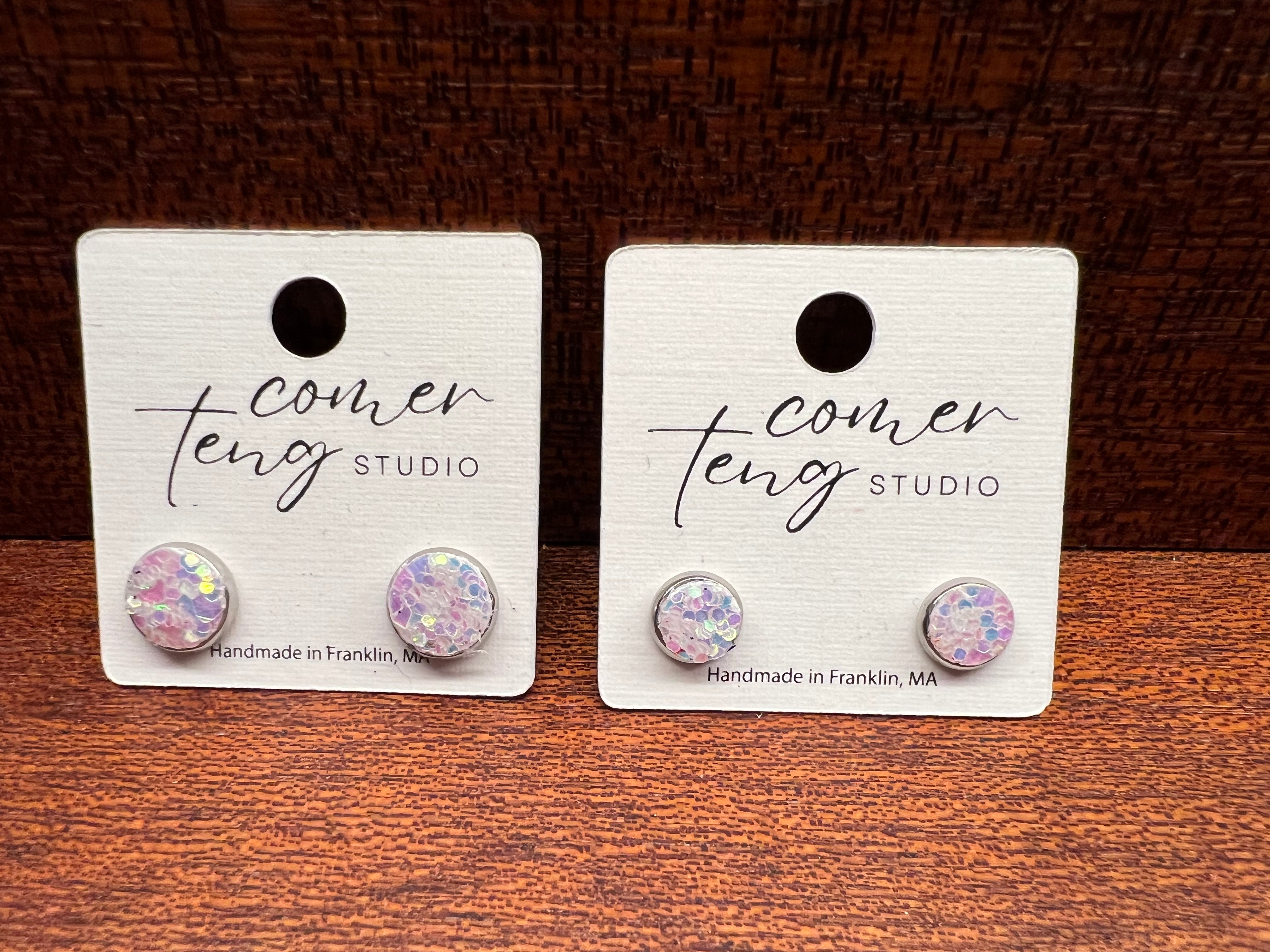 White Sparkle Stud Earrings-Three Sizes