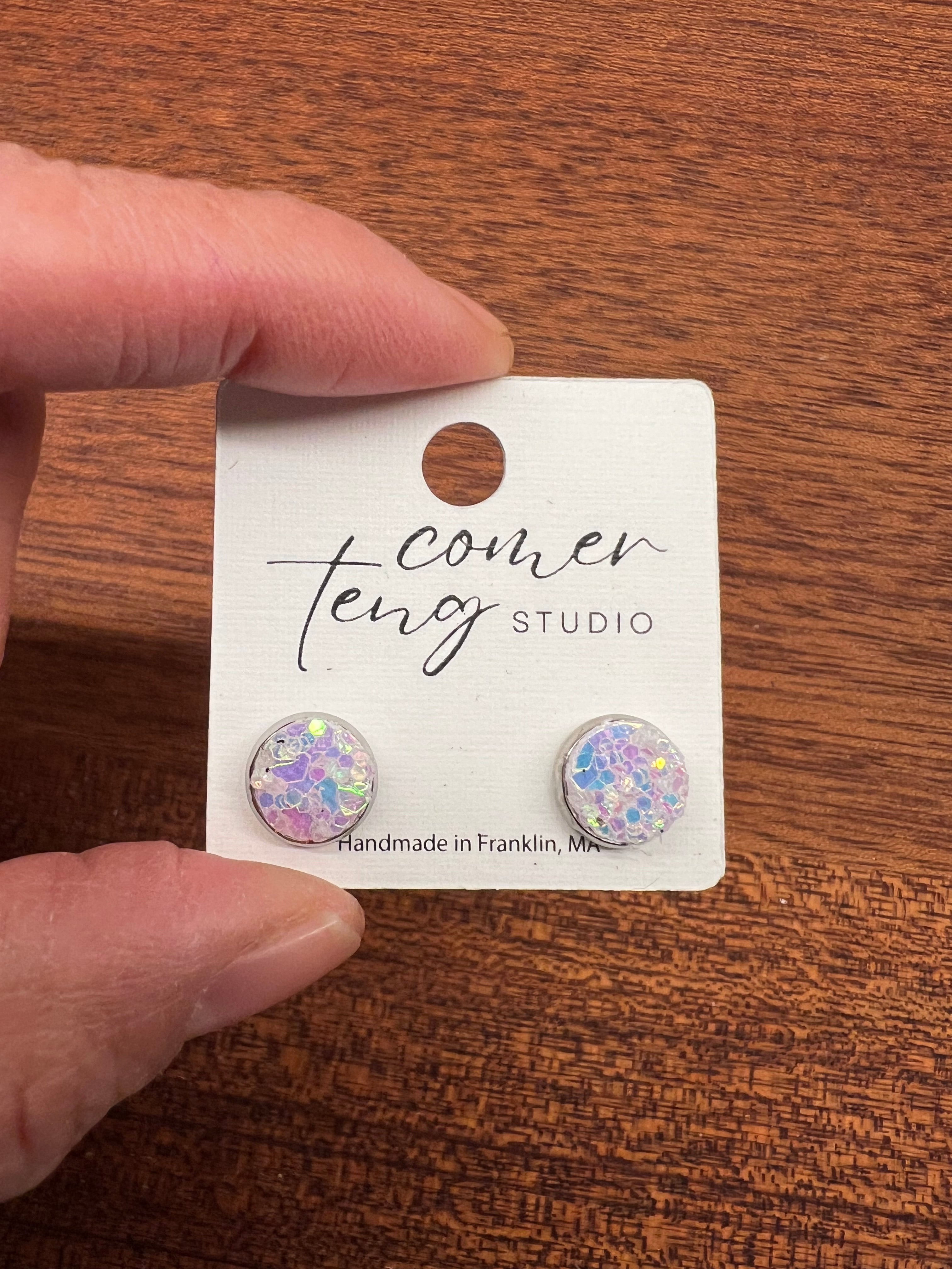 White Sparkle Stud Earrings-Three Sizes