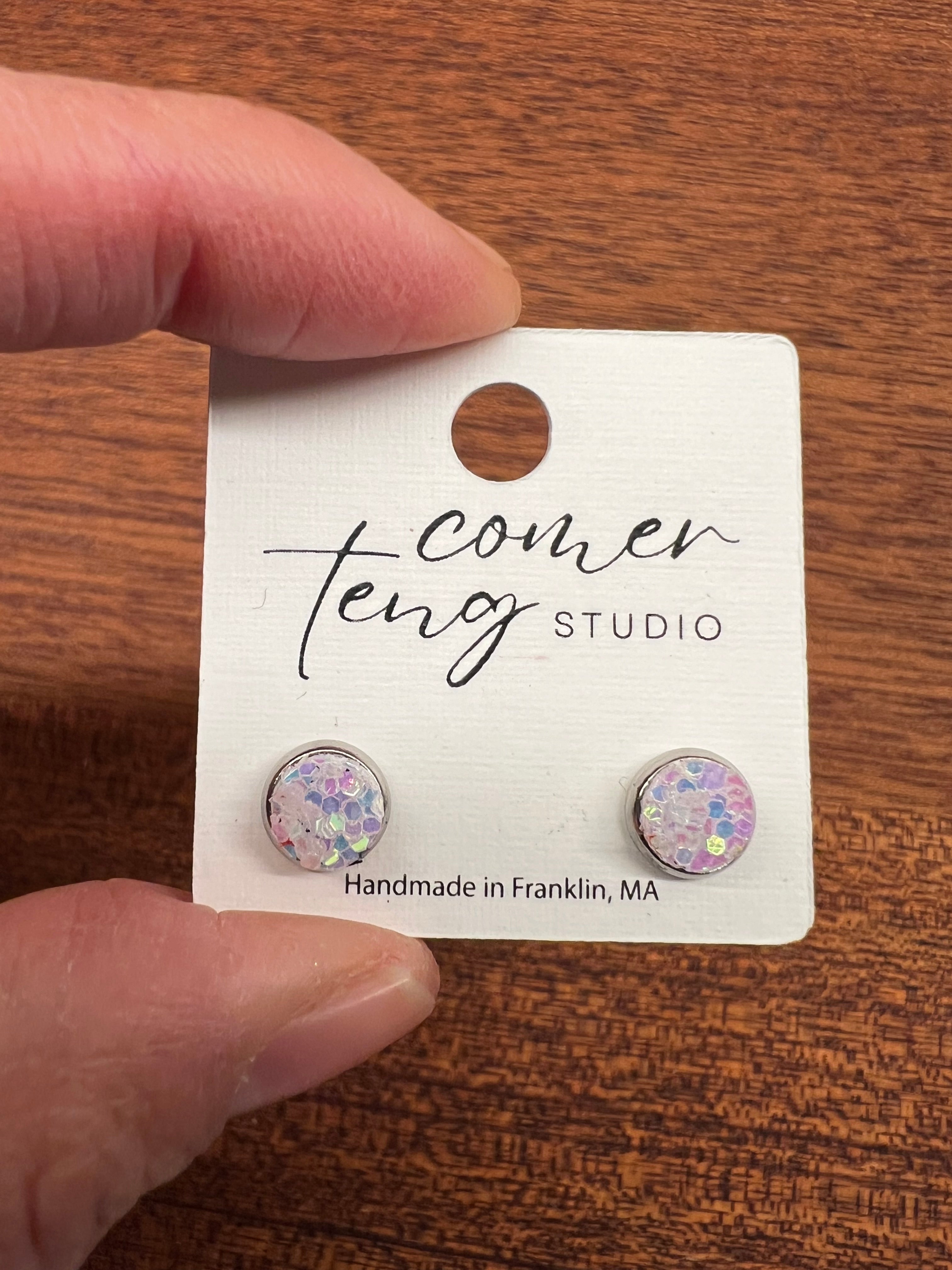 White Sparkle Stud Earrings-Three Sizes