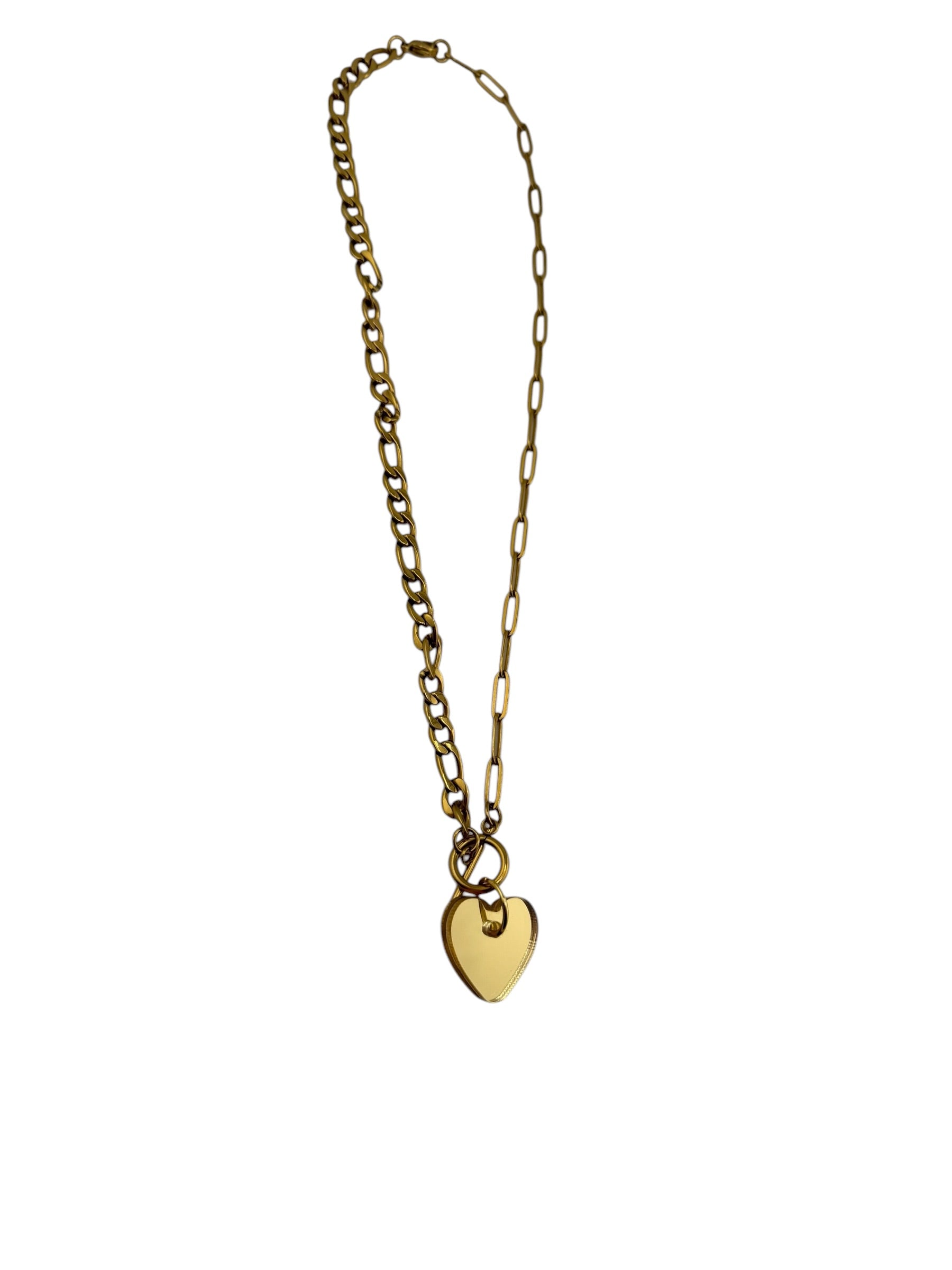 Gold Shimmer Heart Charm Toggle Necklace