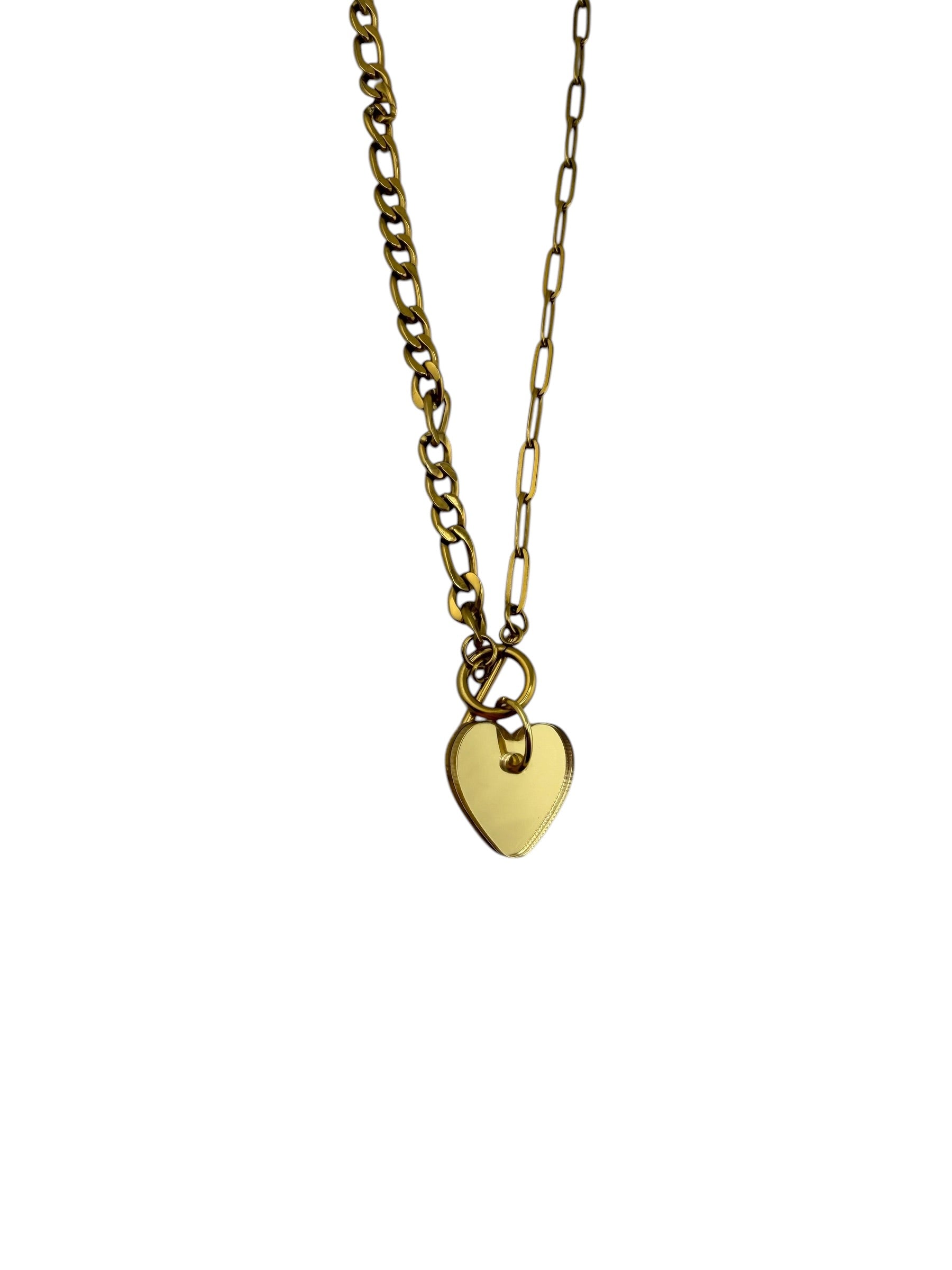 Gold Shimmer Heart Charm Toggle Necklace
