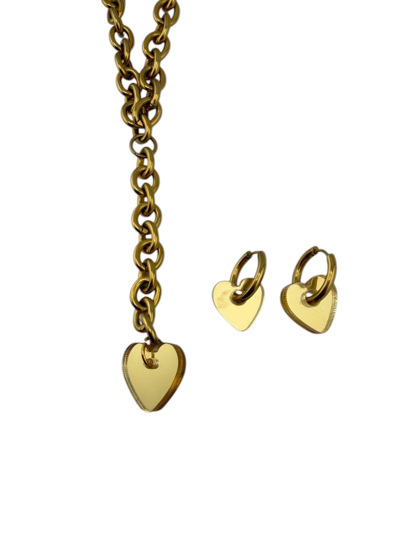 With Love Heart Charm Jewelry Set (Necklace + Hoops)