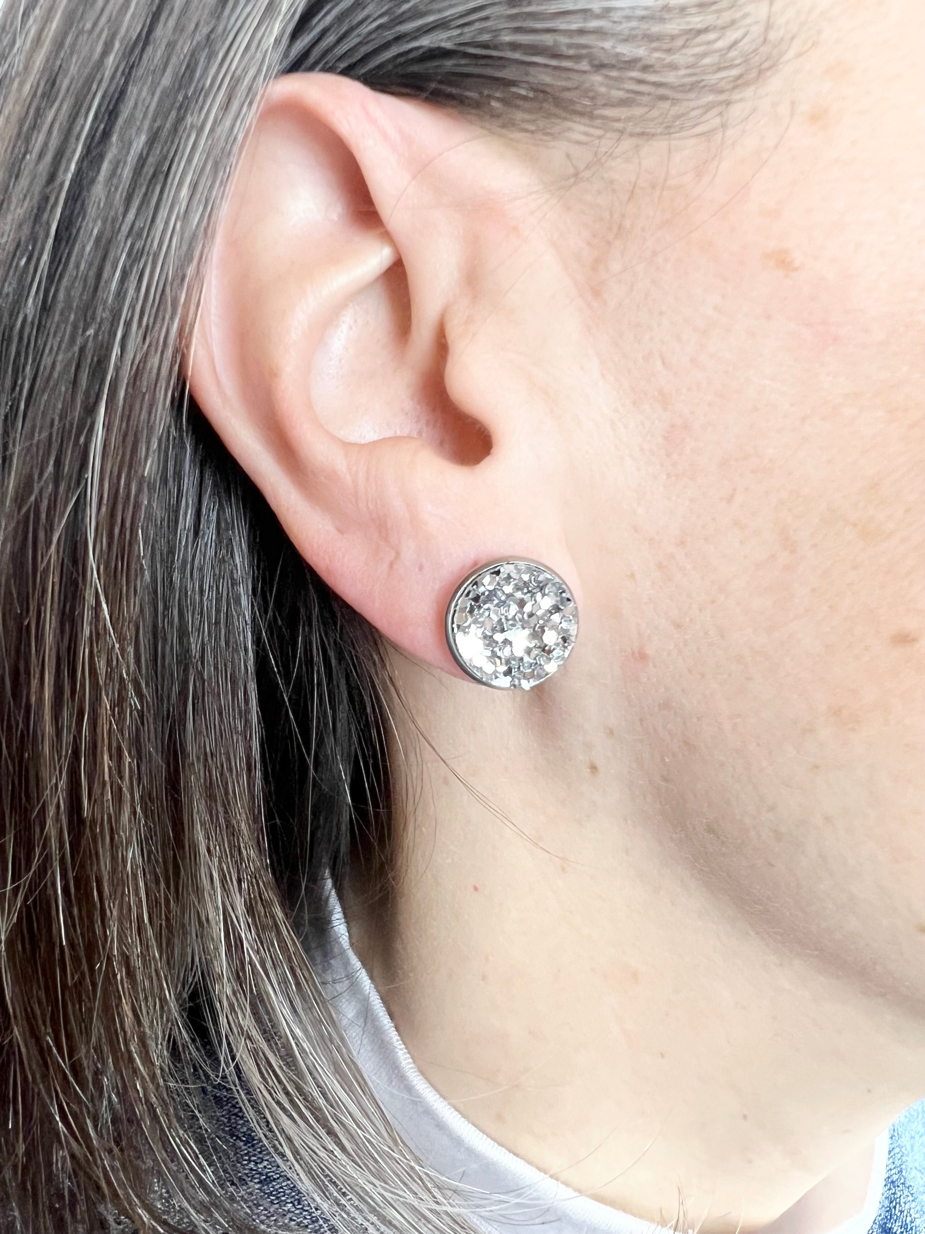 Large Stainless Steel Leather Stud Earrings