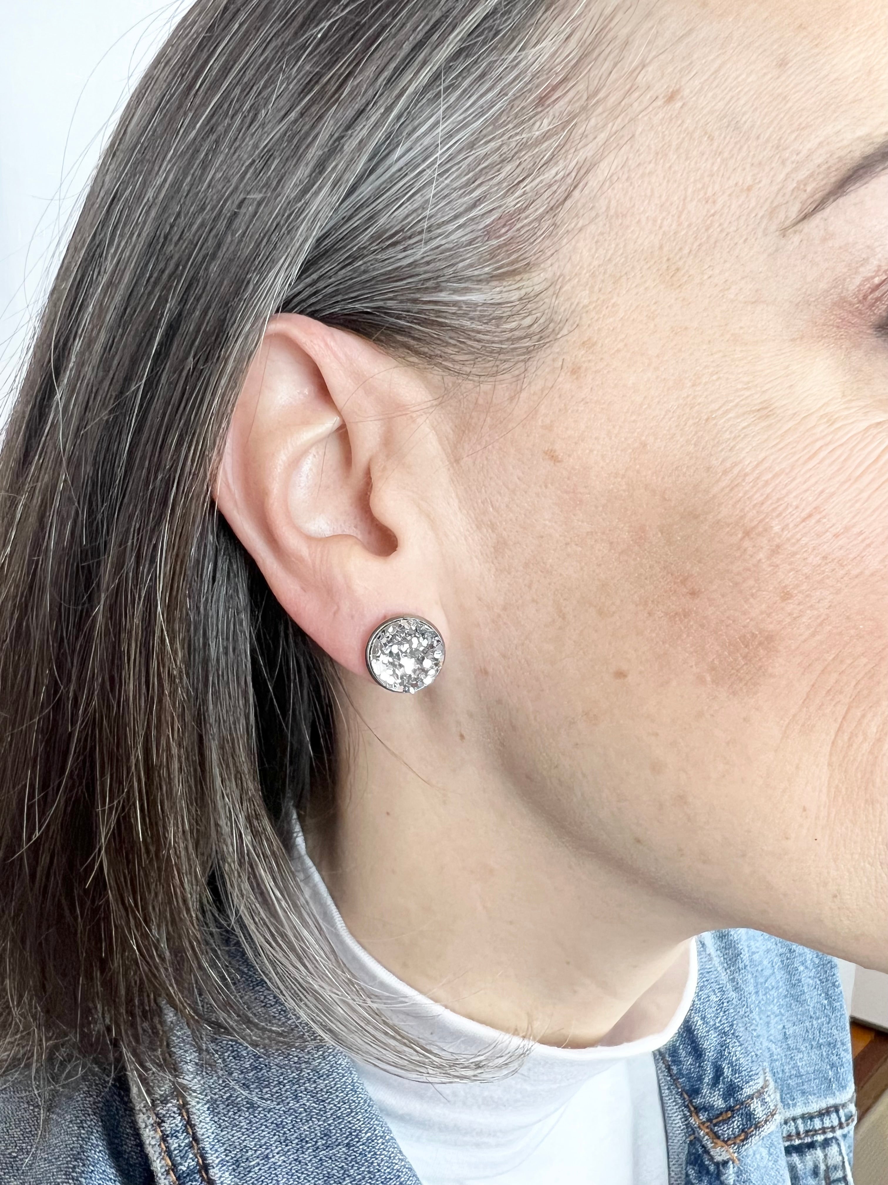 Large Stainless Steel Leather Stud Earrings