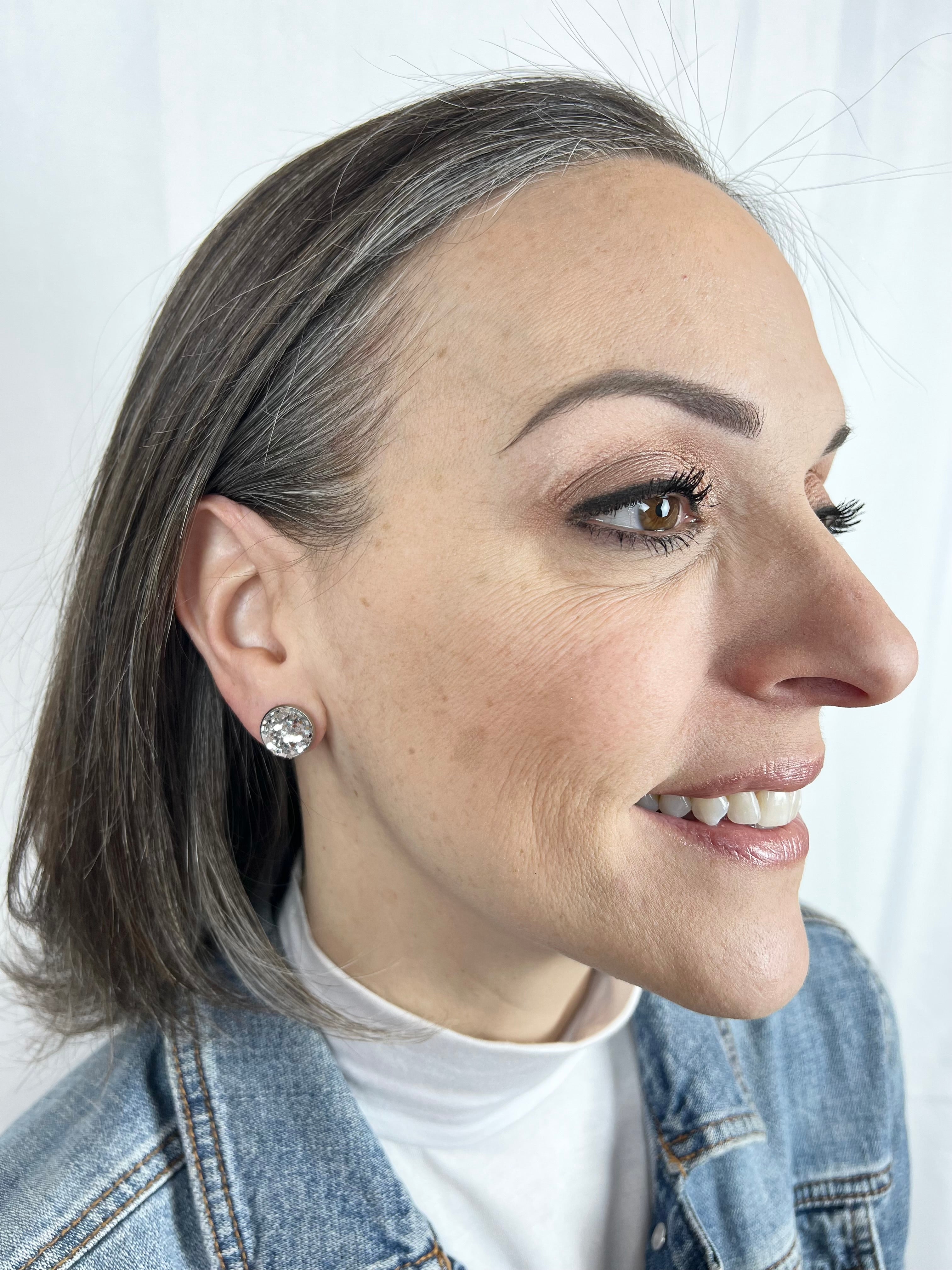 Large Stainless Steel Leather Stud Earrings