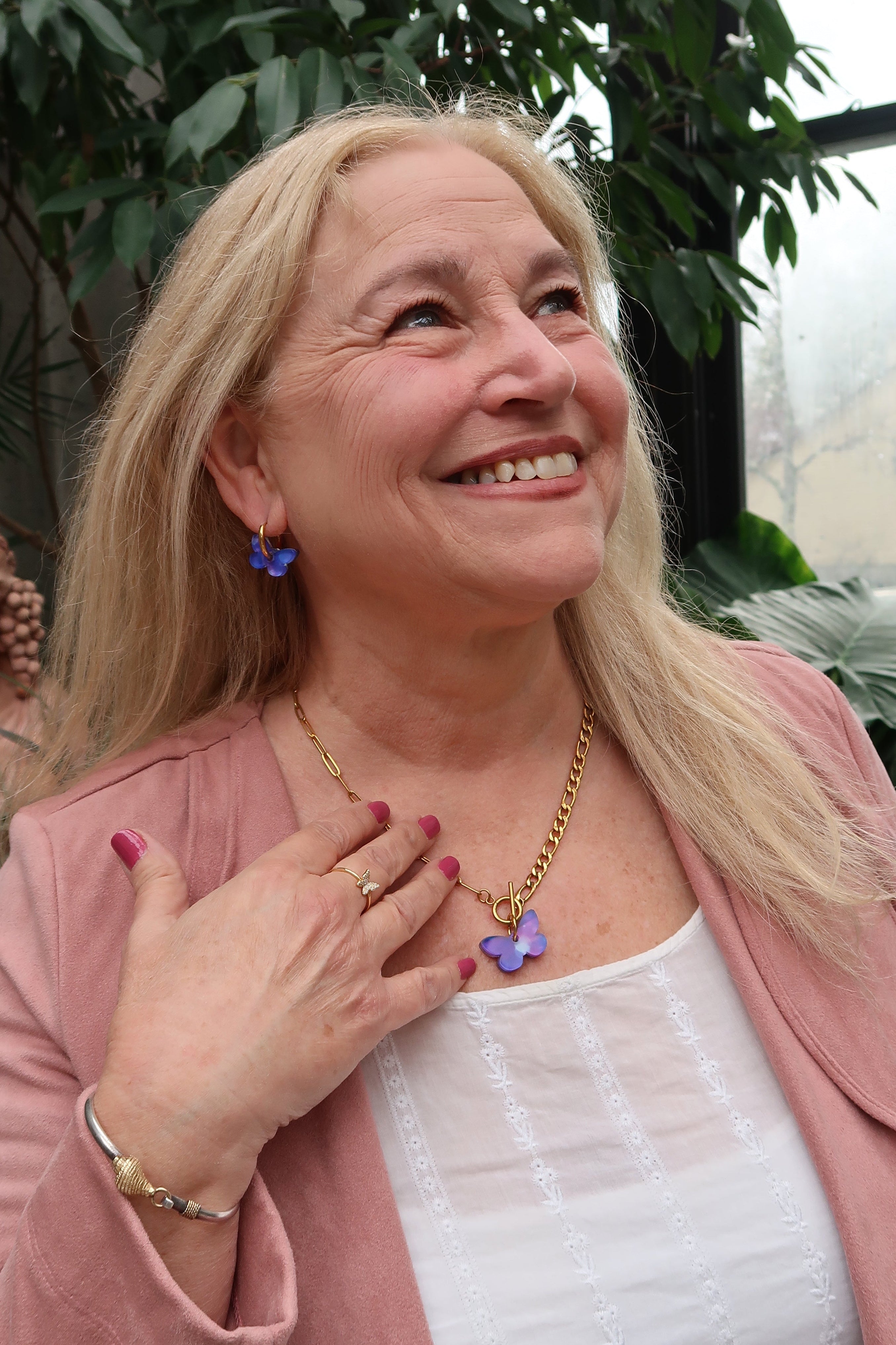 Purple Butterfly Charm Toggle Necklace