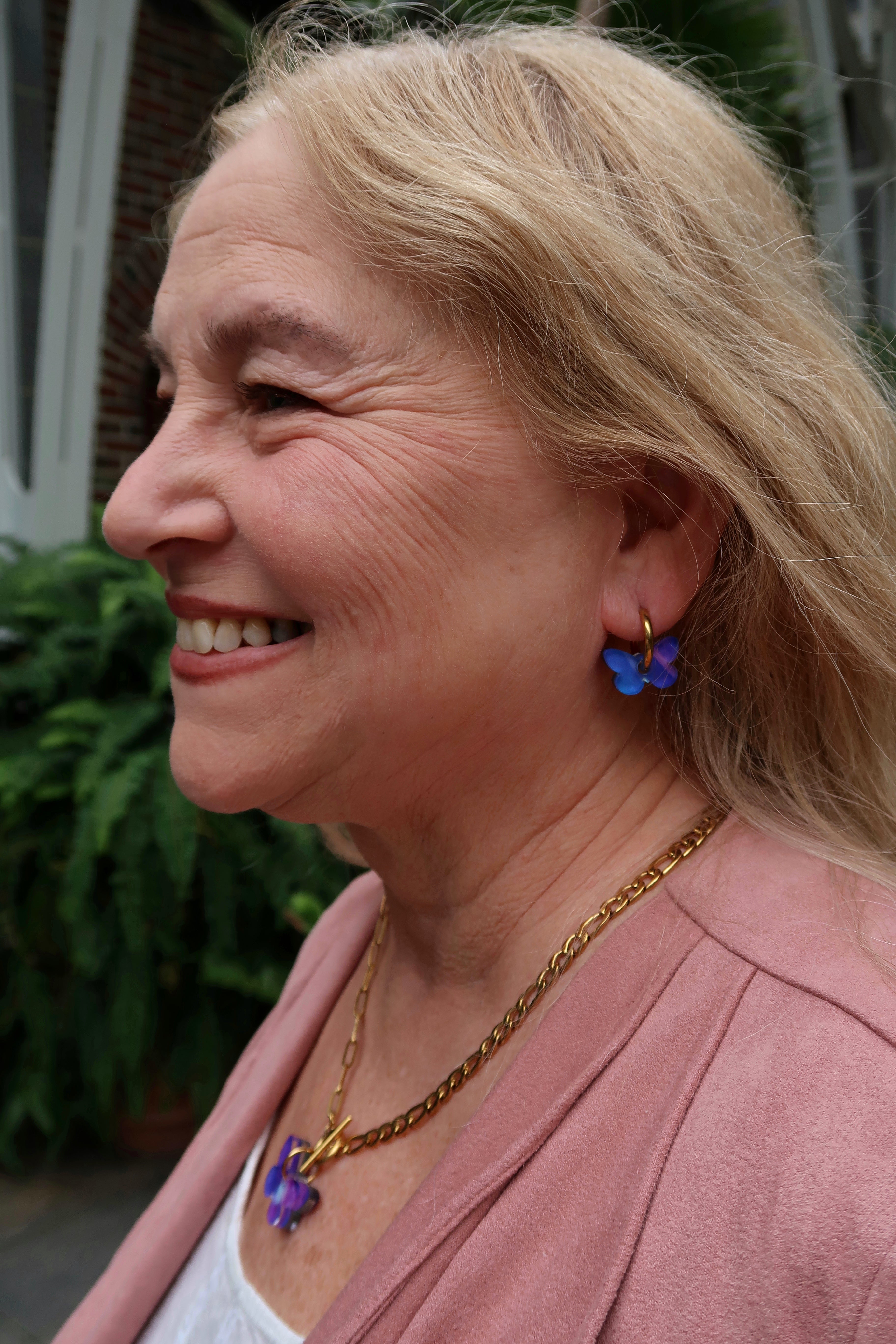 Purple Butterfly Charm Hoop Earrings