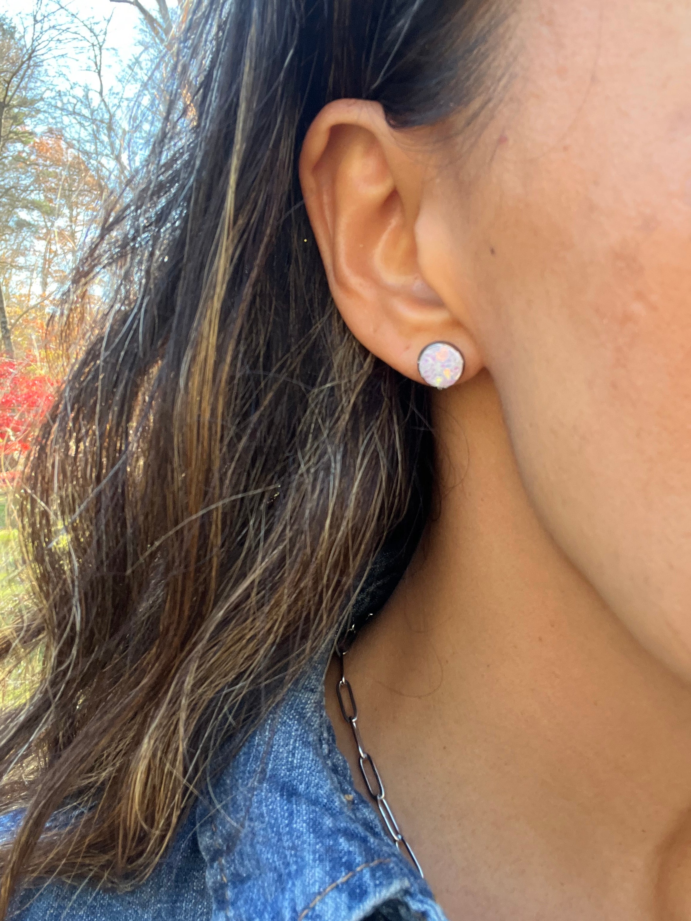 White Sparkle Stud Earrings-Three Sizes