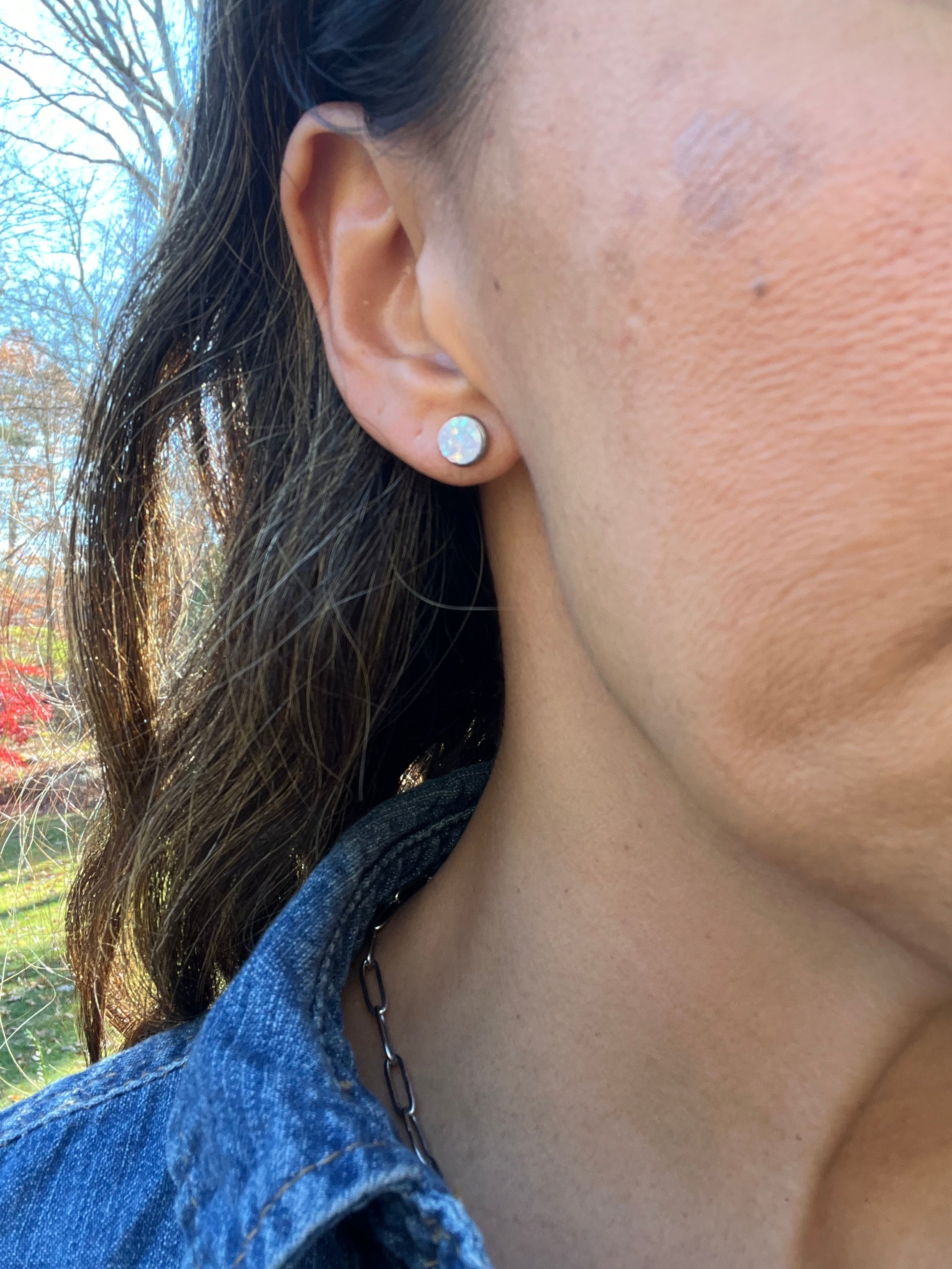 White Sparkle Stud Earrings-Three Sizes