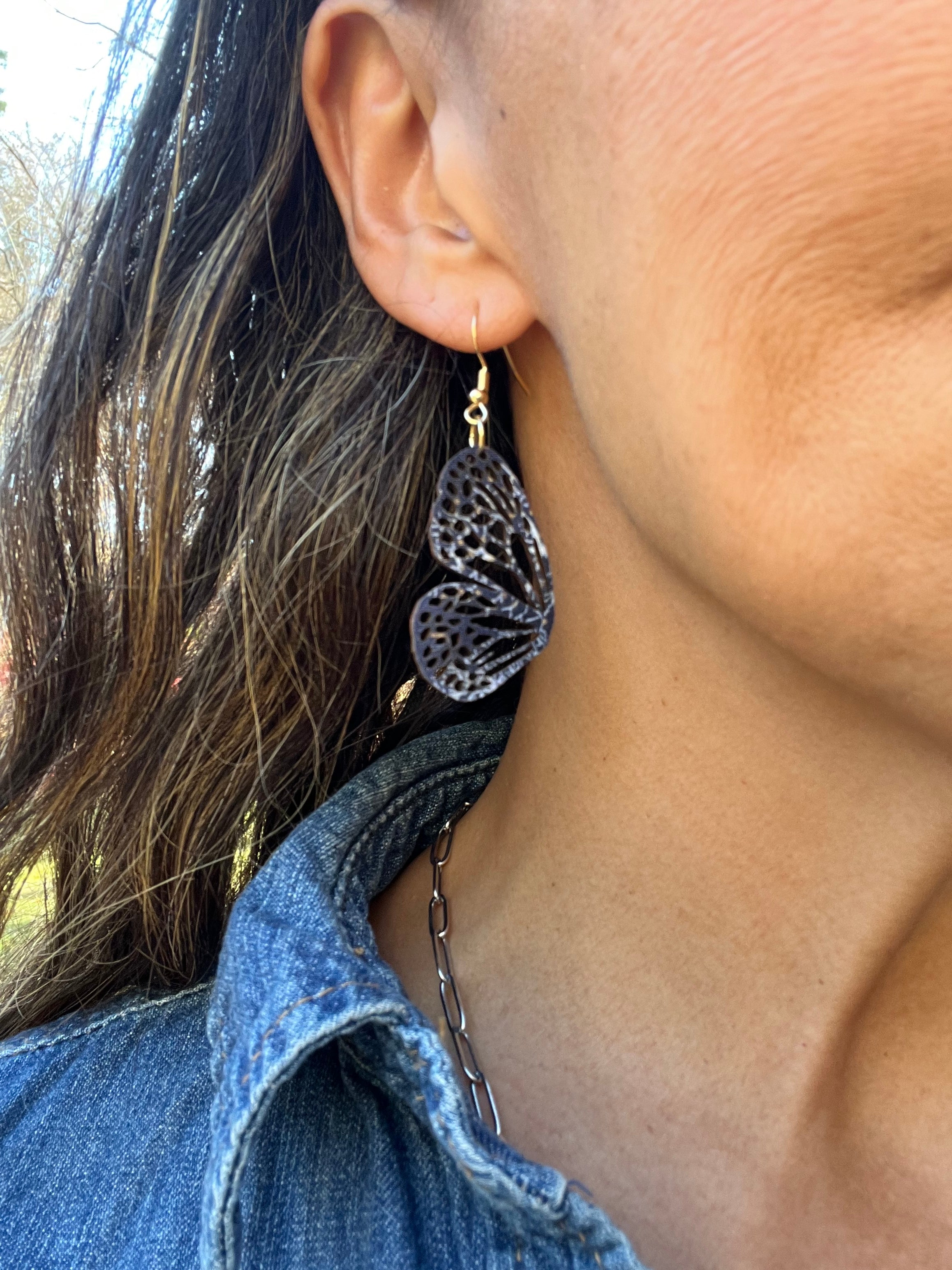 Wings of Winter Snow – Upcycled Butterfly Earrings