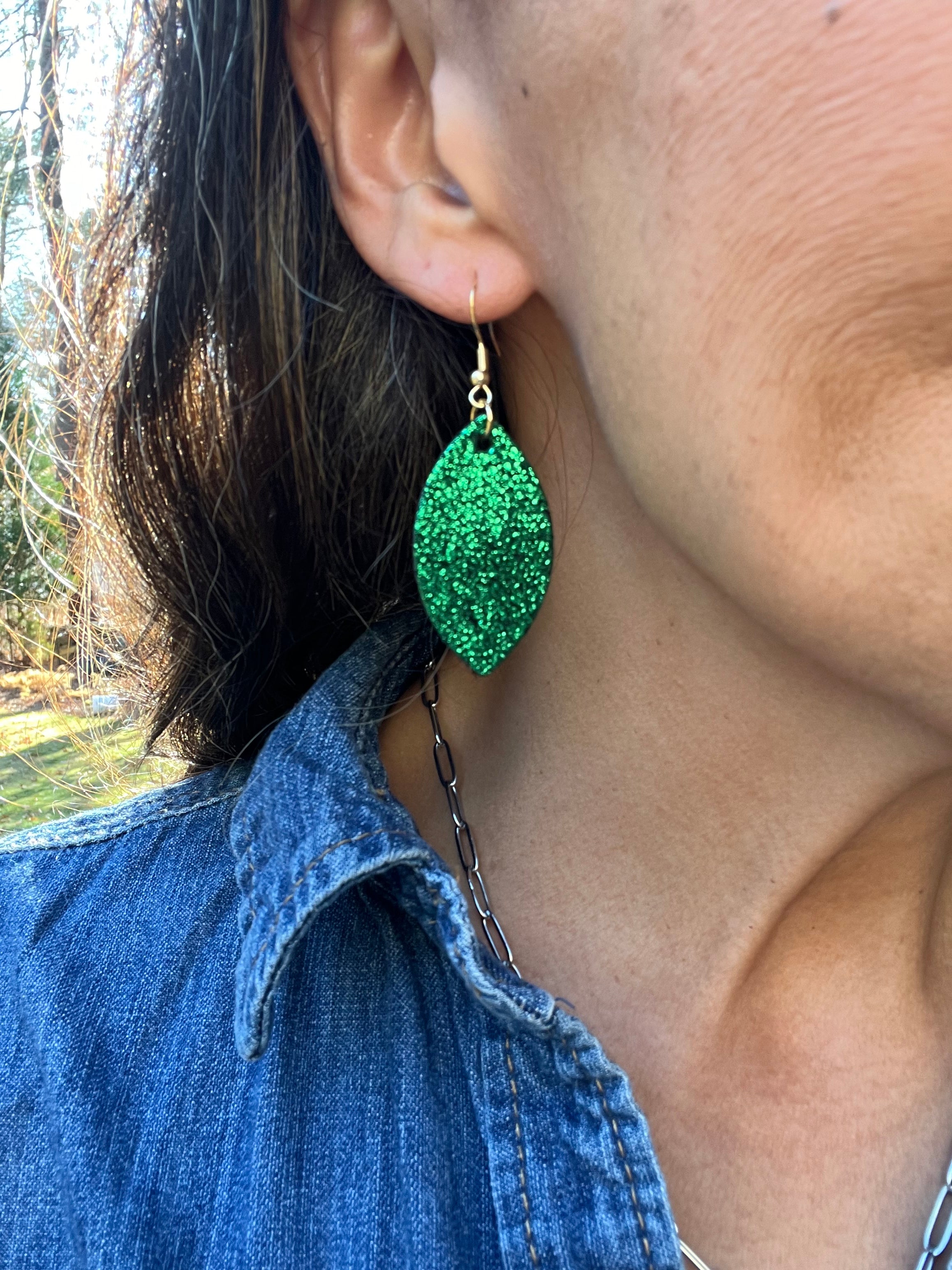 Green Shimmer Mini Leaf Earrings