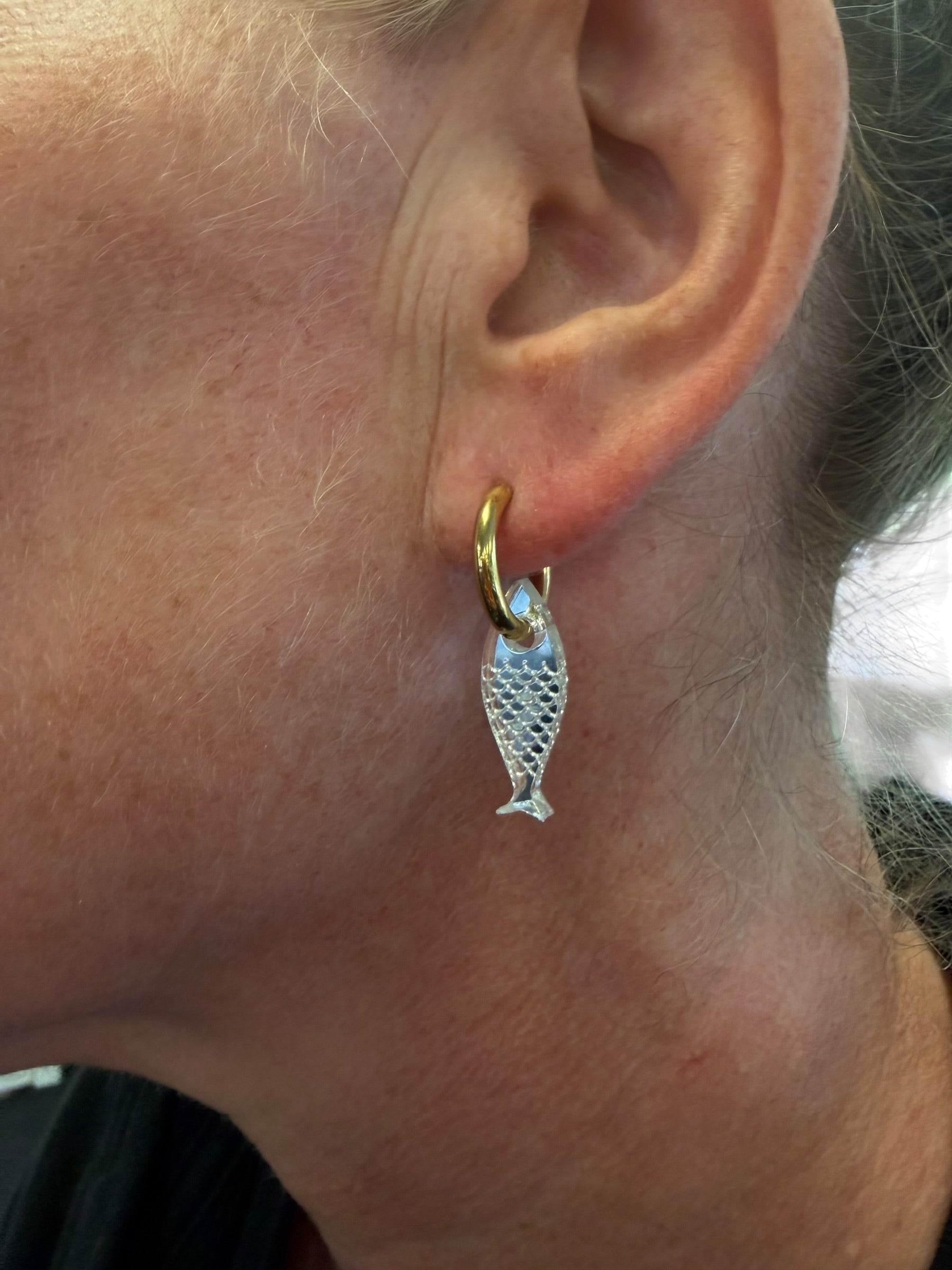 Fish Charm Hoop Earrings