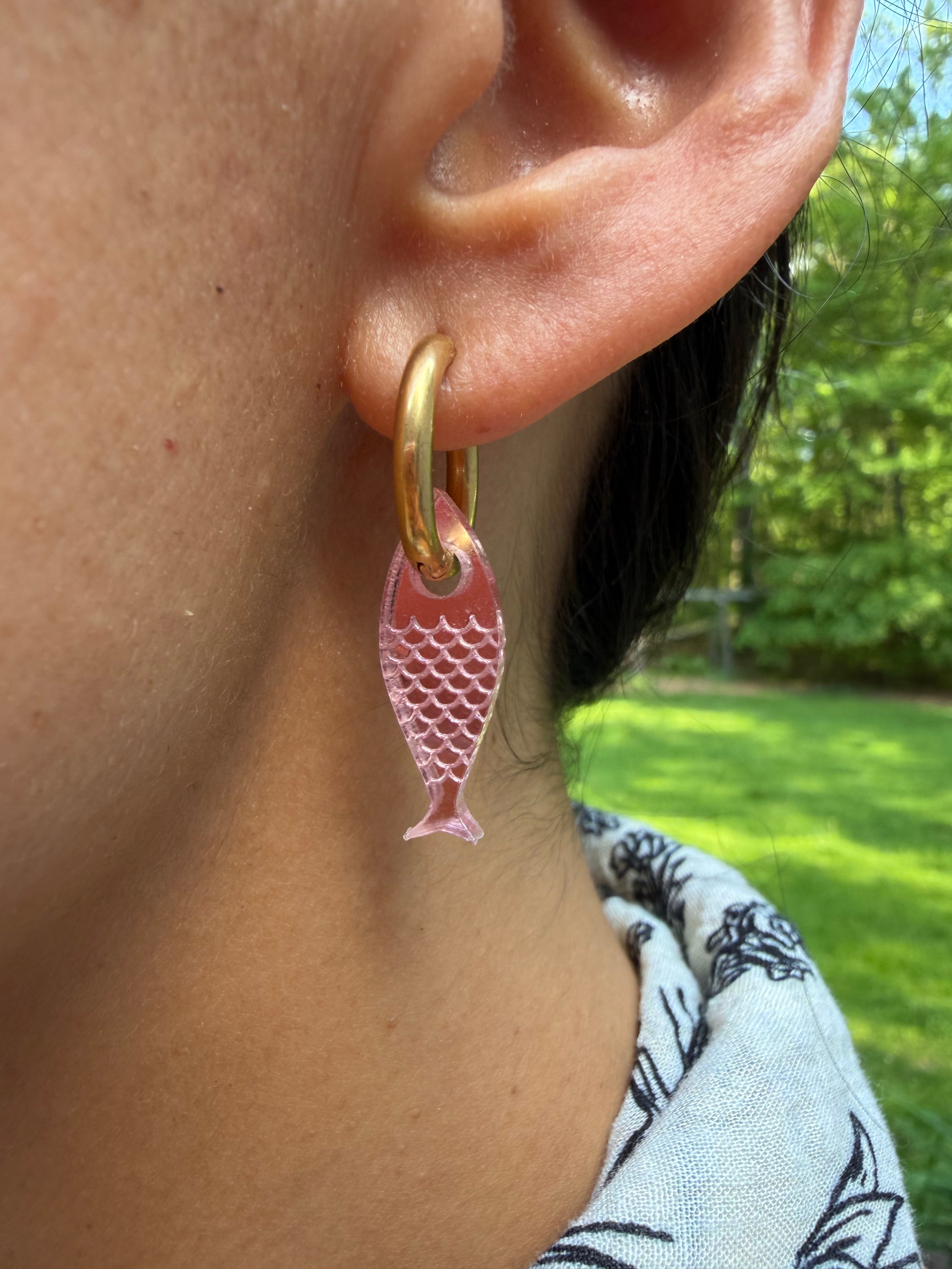 Fish Charm Hoop Earrings