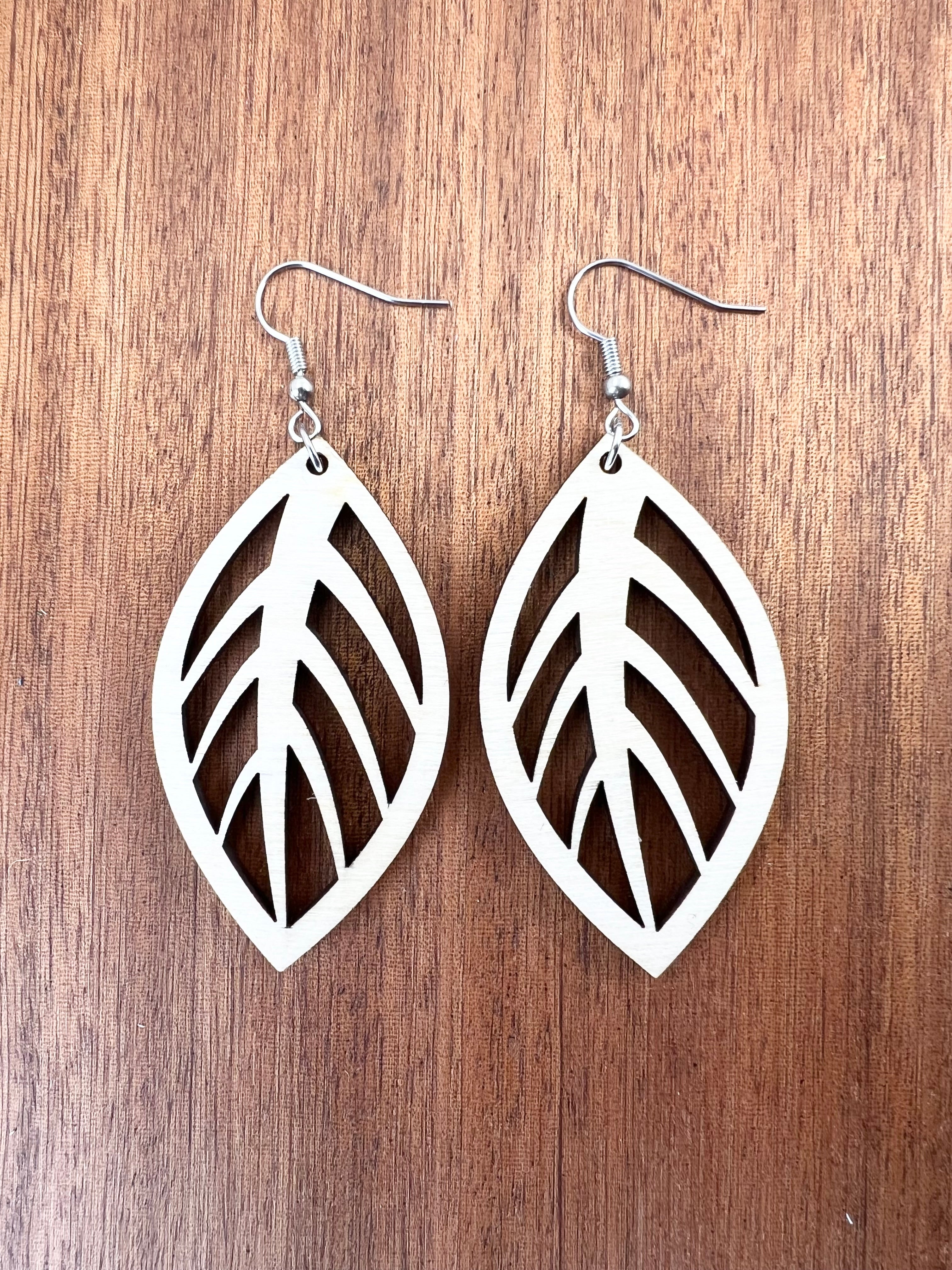 Small Wood Cut Out Leaf Earrings