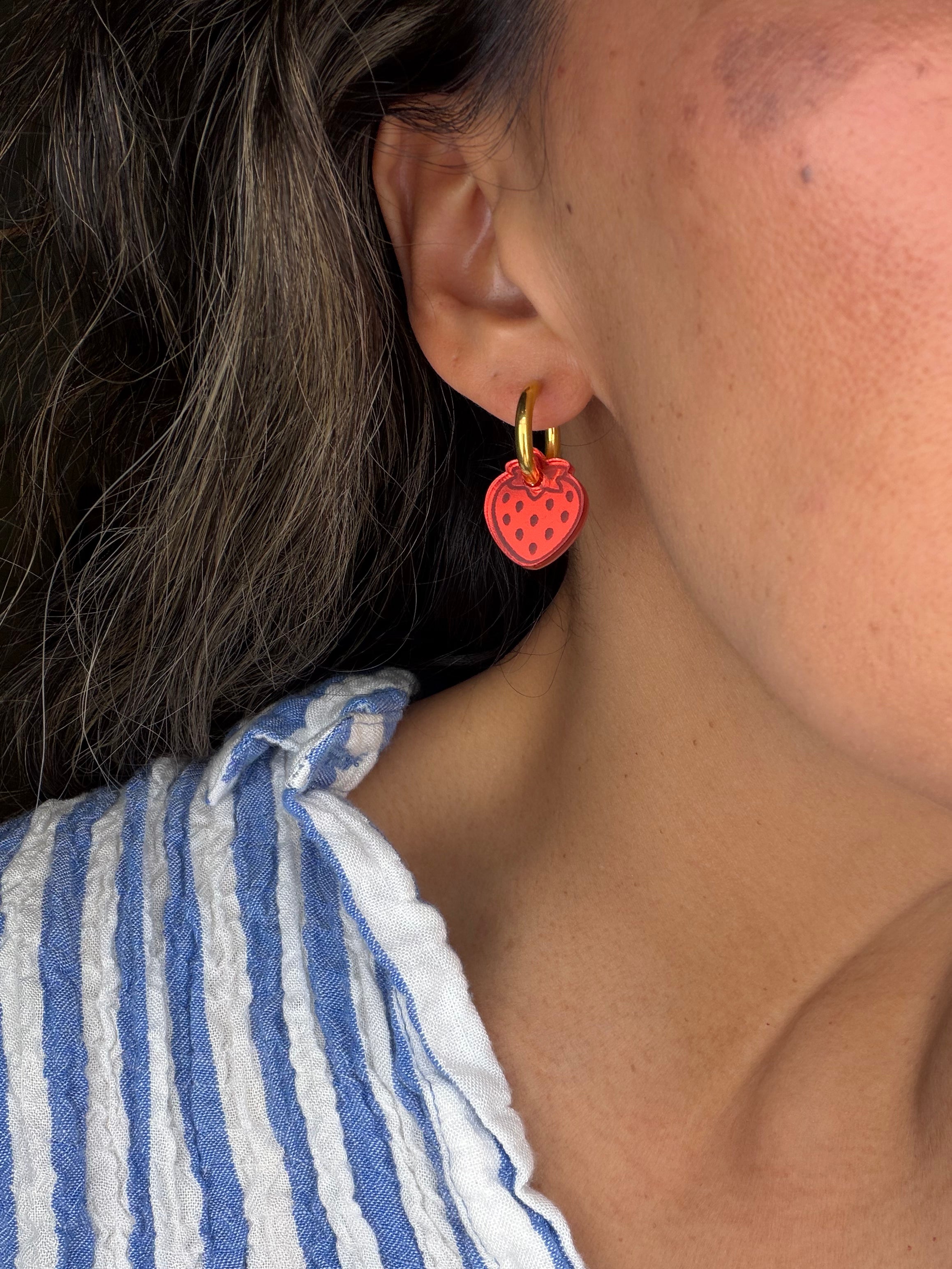 Strawberry Charm Hoop Earrings
