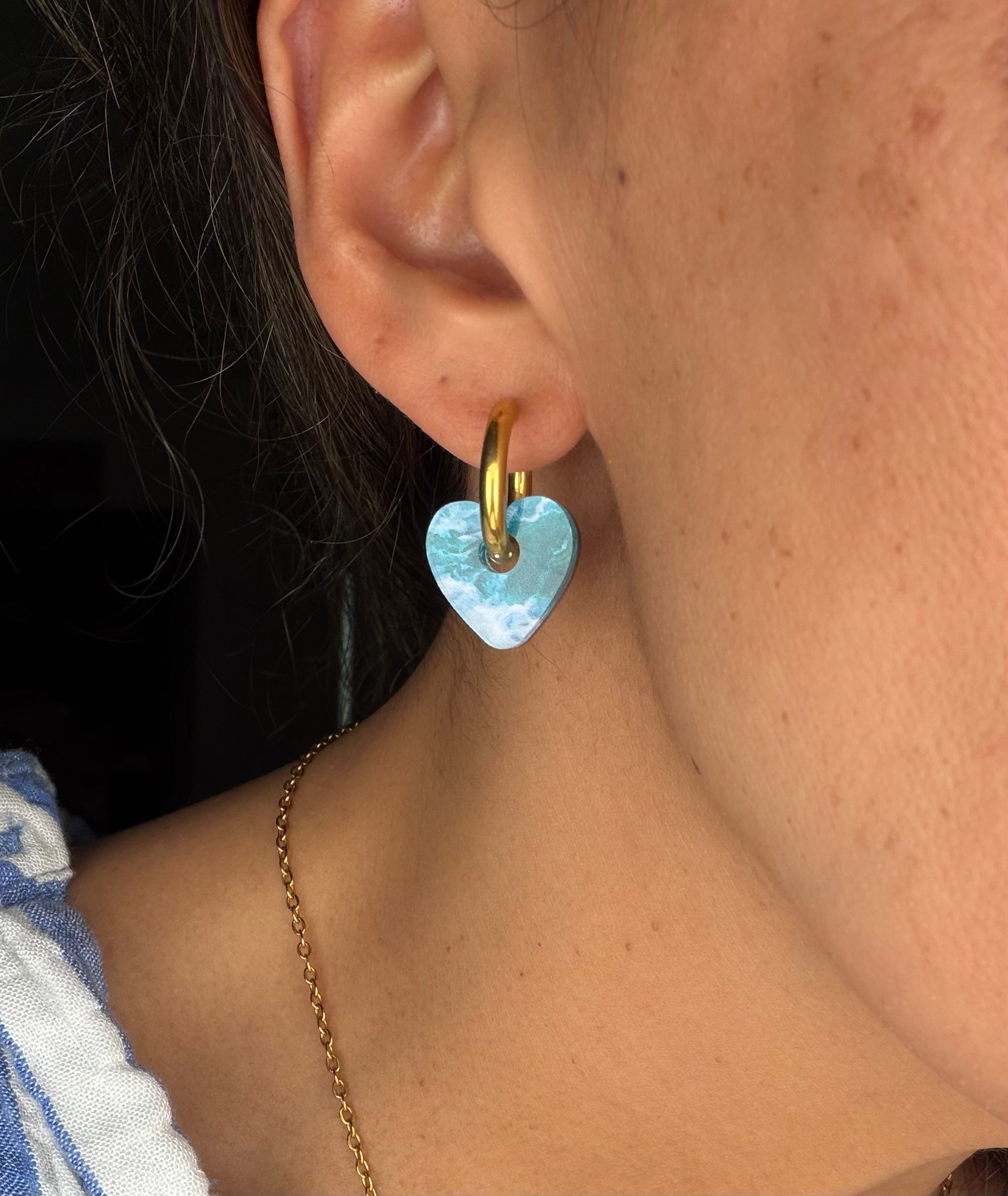 Ocean Heart Charm Hoop Earrings