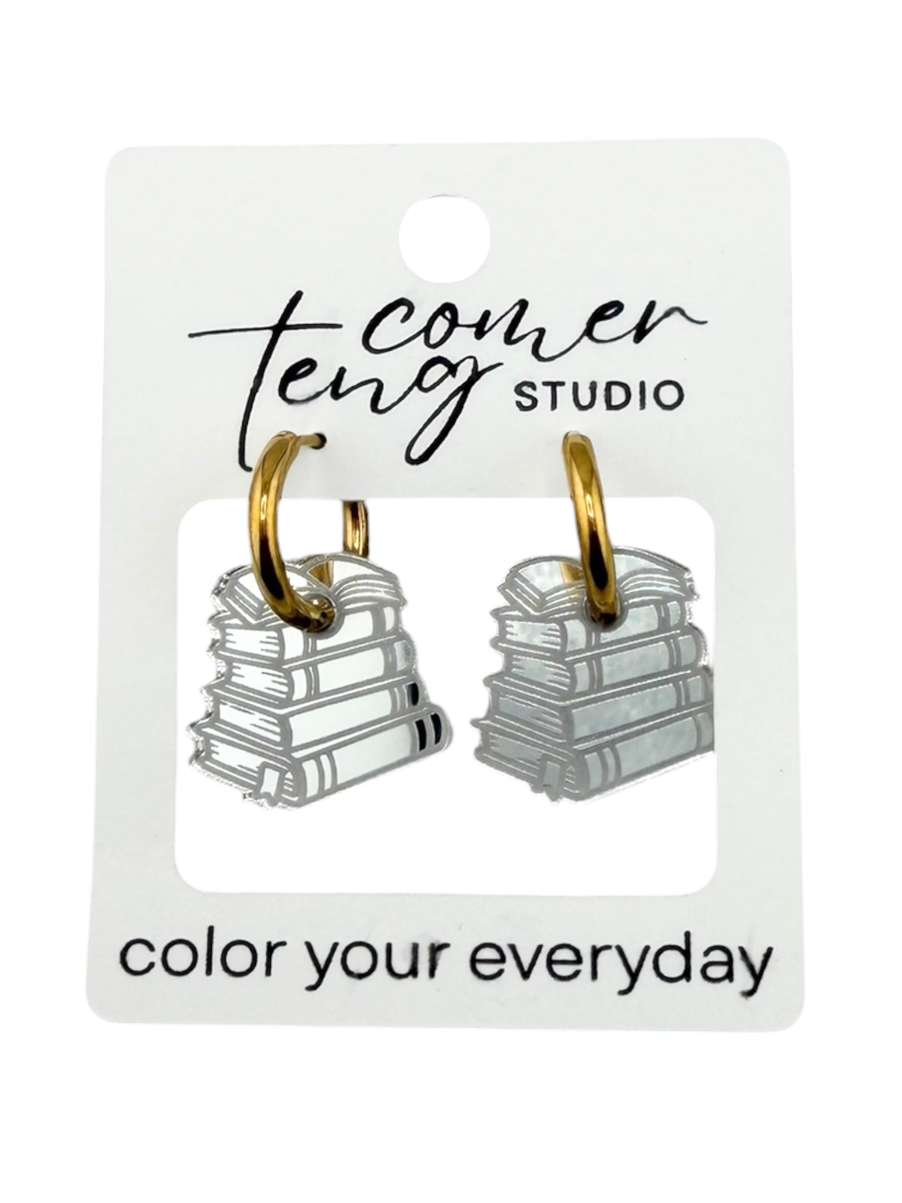 Stack of Books Charm Hoop Earrings