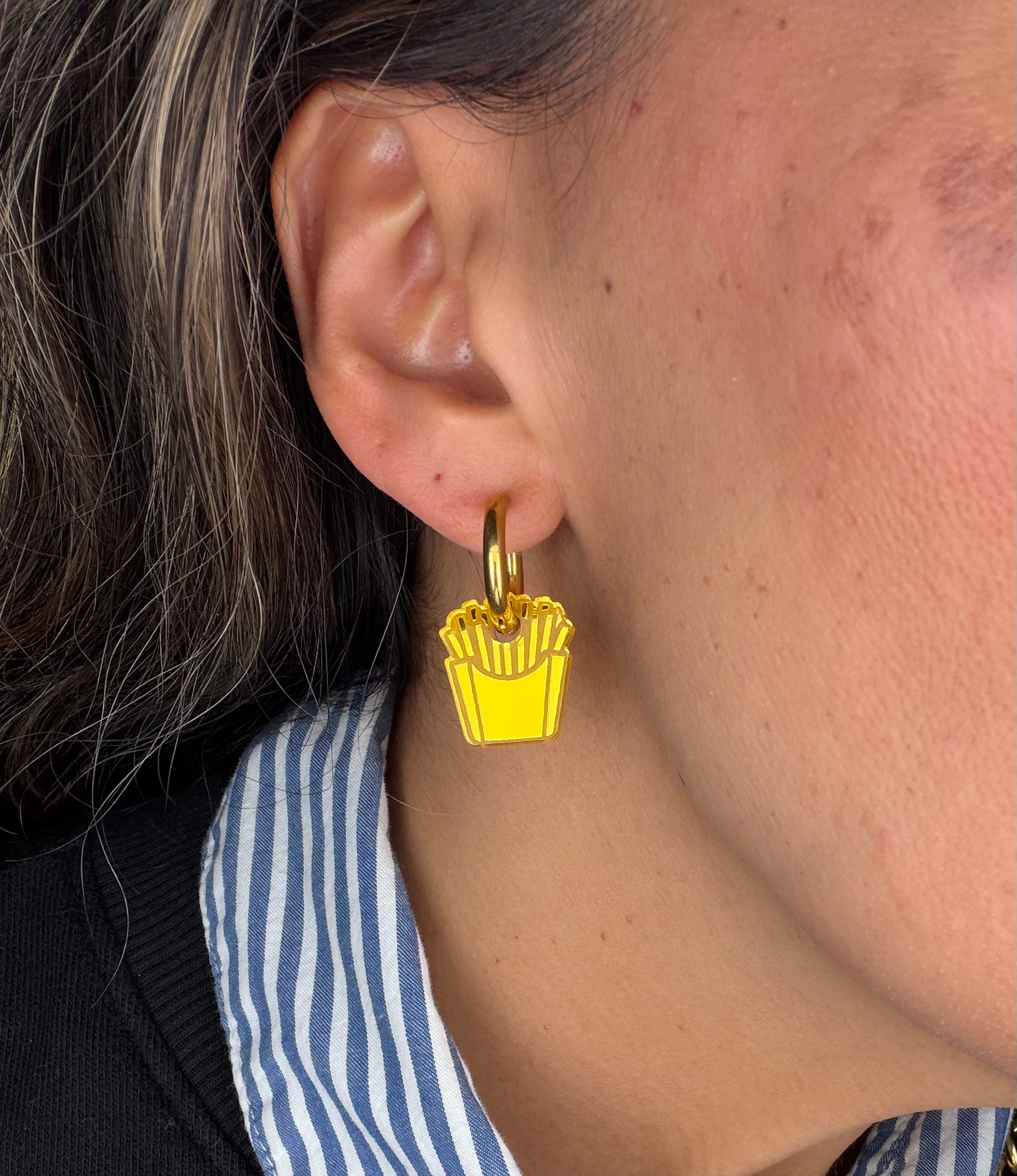Seagull & French Fries Charm Hoop Earrings