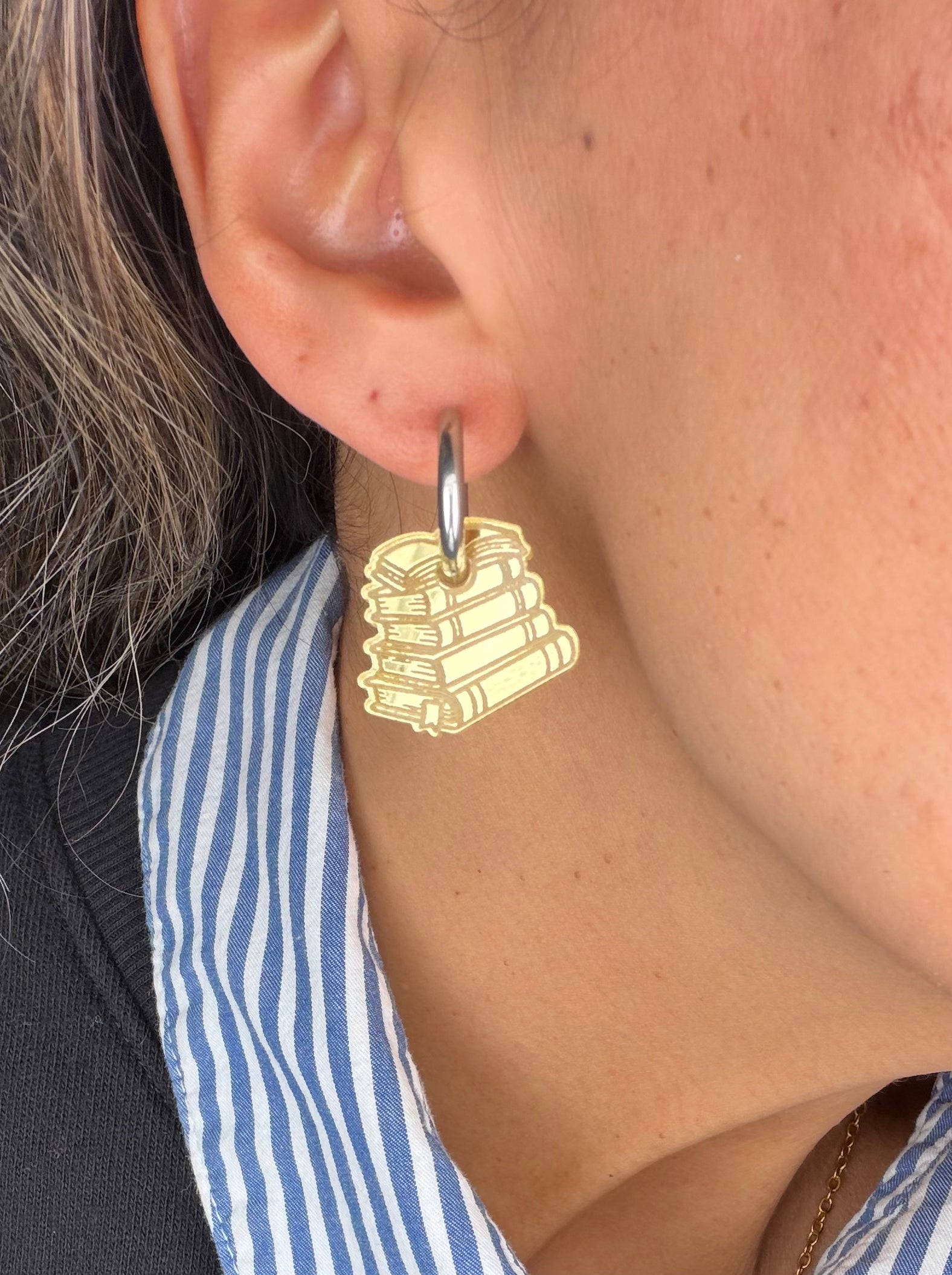 Stack of Books Charm Hoop Earrings