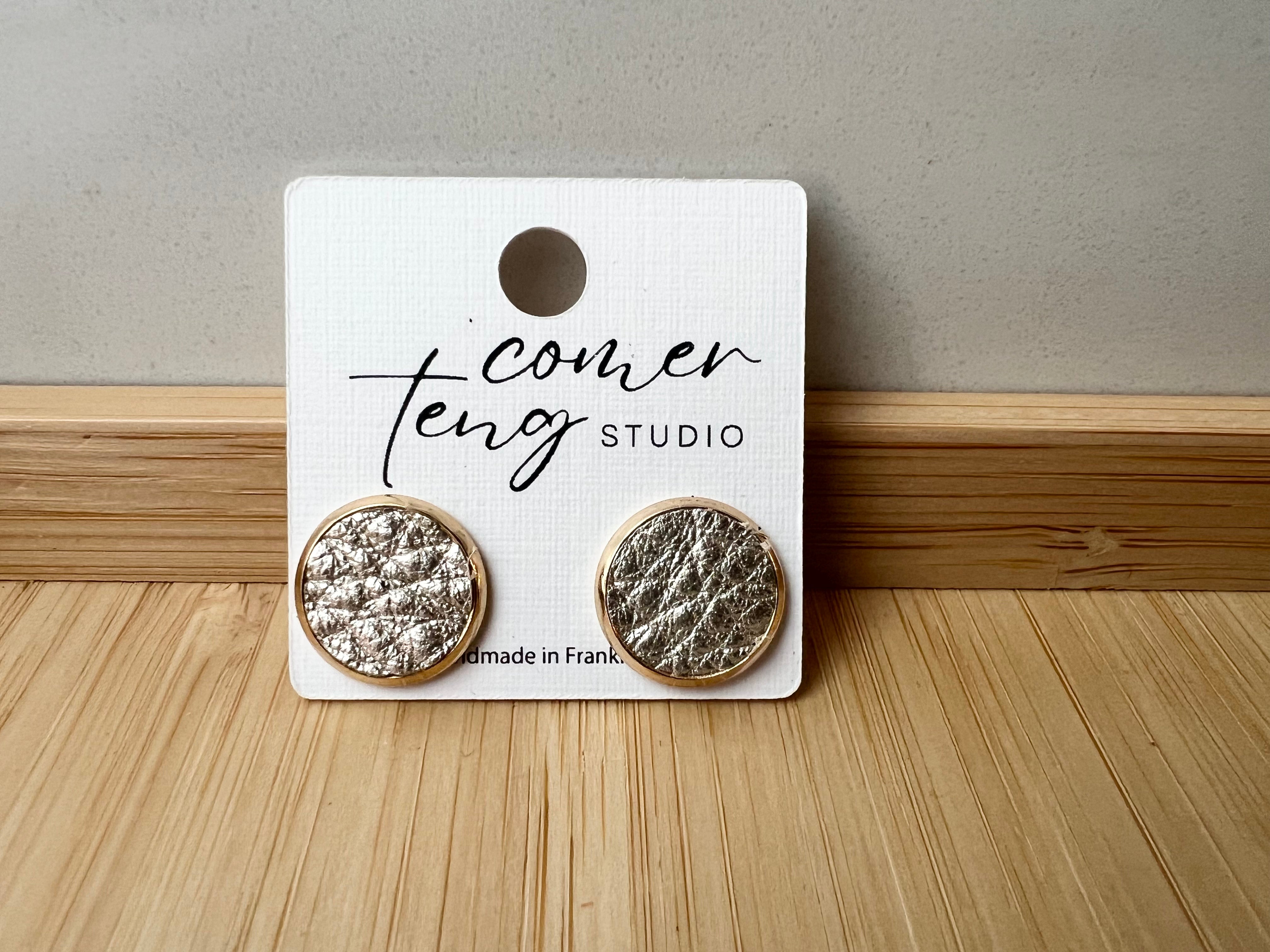 Large Gold Leather Stud Earrings