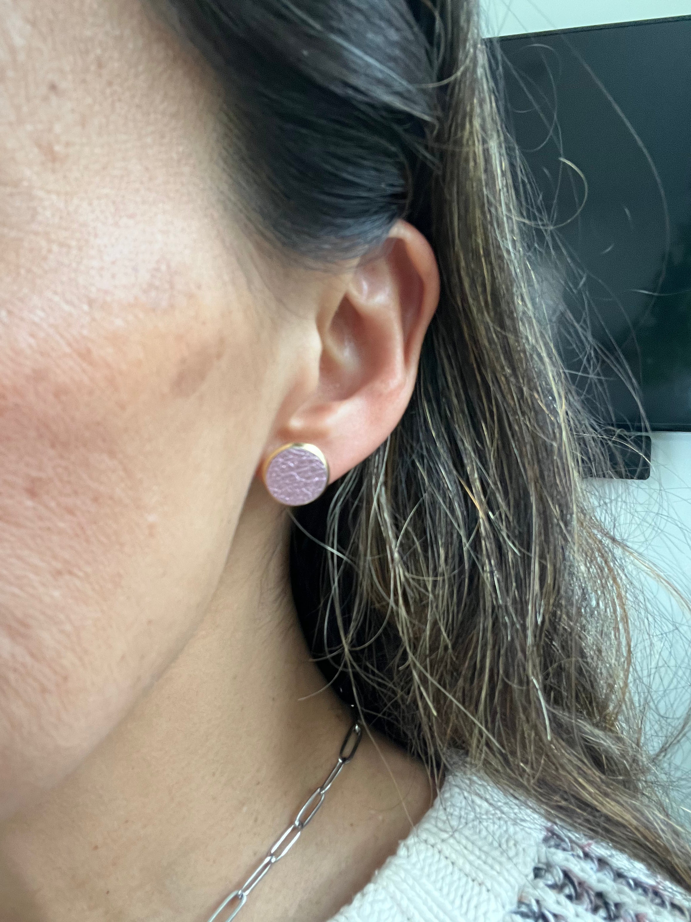 Large Gold Leather Stud Earrings
