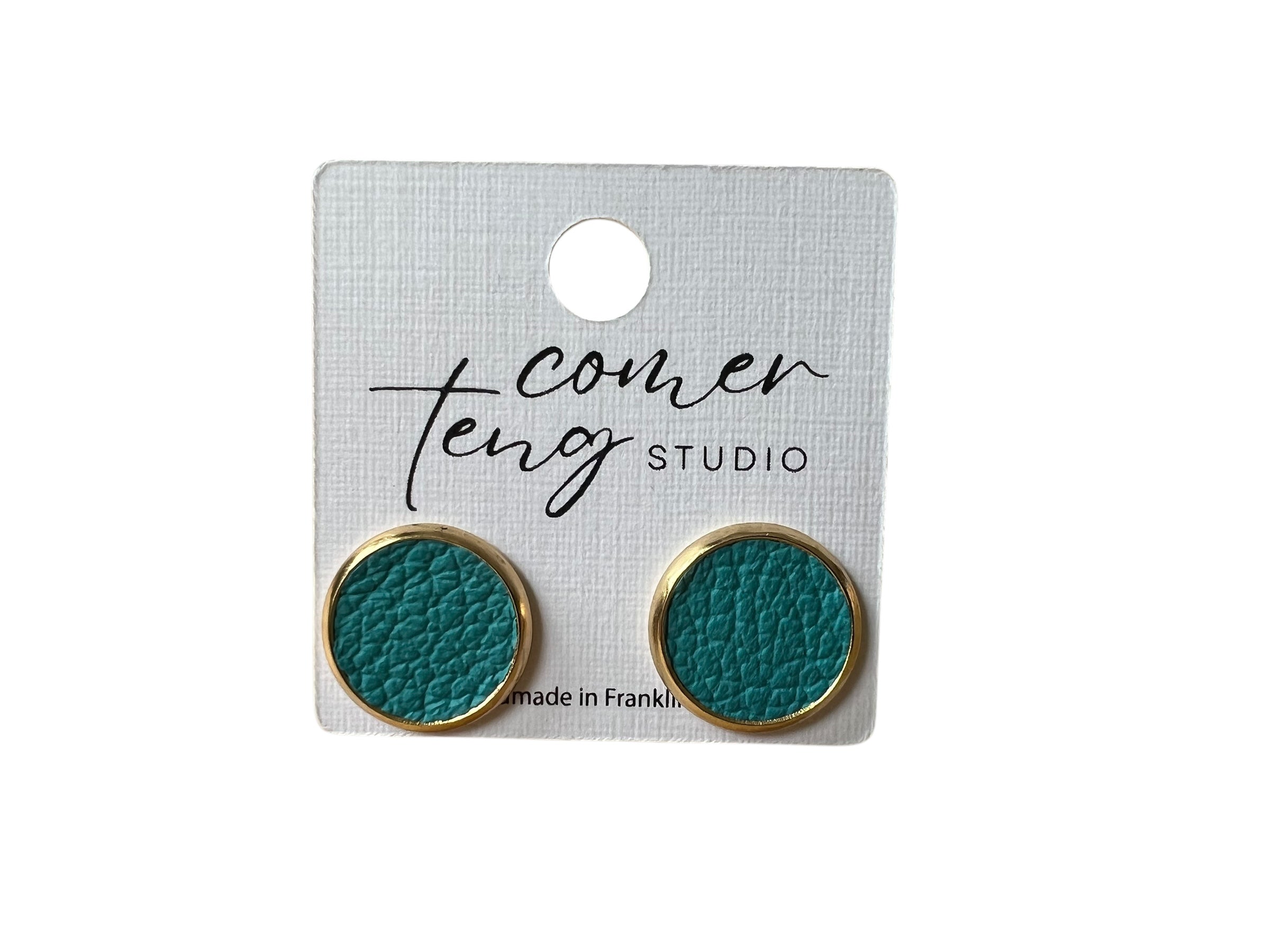 Large Gold Leather Stud Earrings