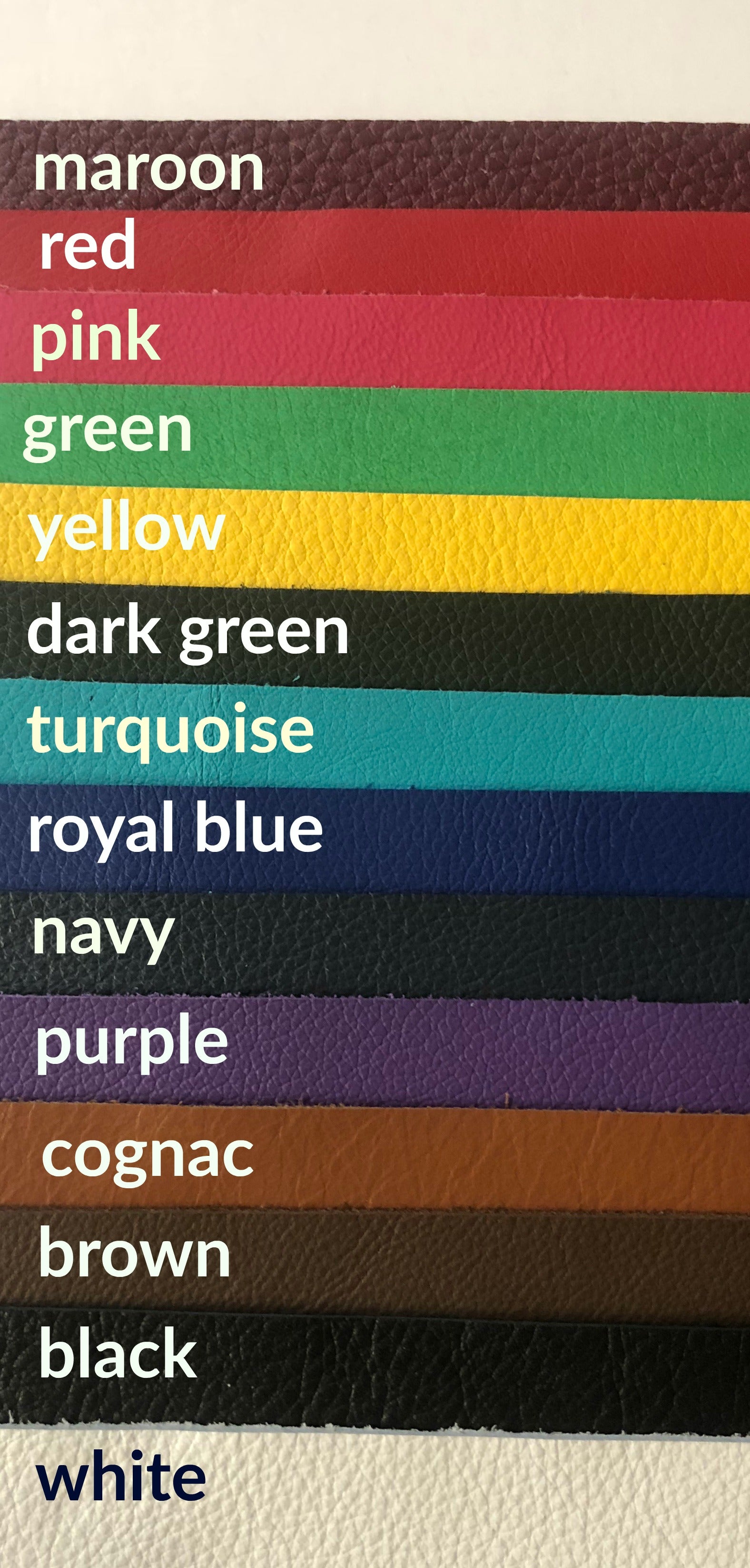 Color swatches with labels from maroon to white arranged vertically.