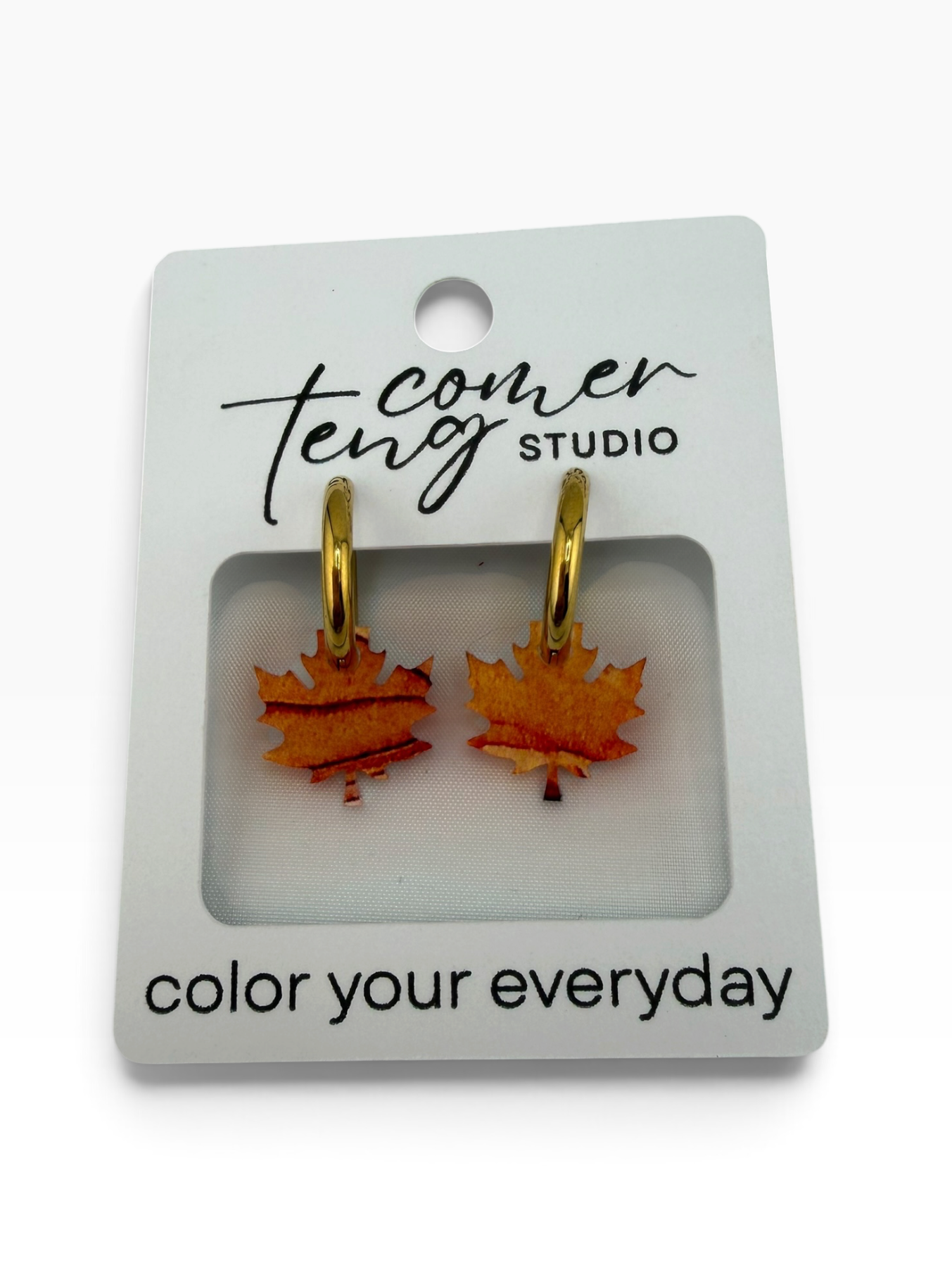 Maple Leaf Charm Hoop Earrings