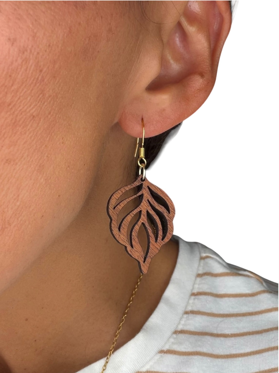 Feather Leaf Wood Earrings